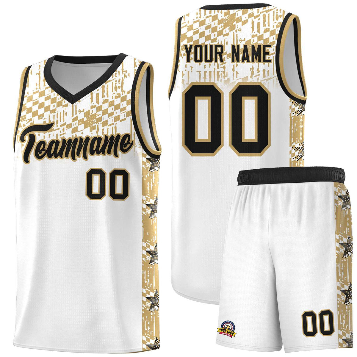 Custom White Mosaic Stars Pattern Sports Uniform Basketball Jersey