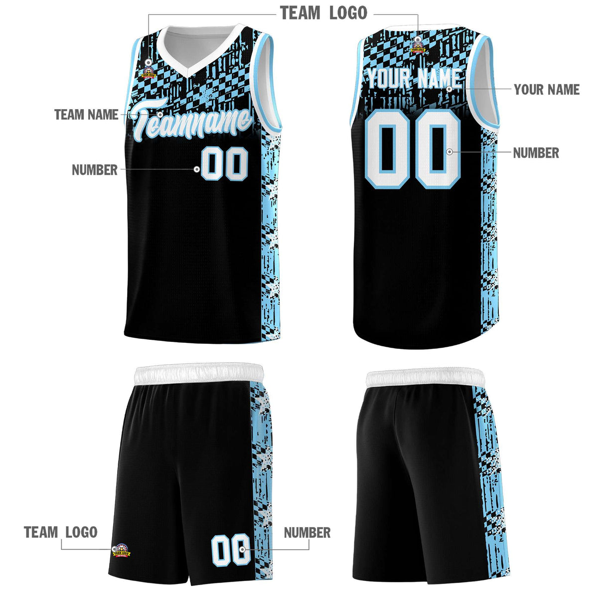 Custom Black Mosaic Stars Pattern Sports Uniform Basketball Jersey
