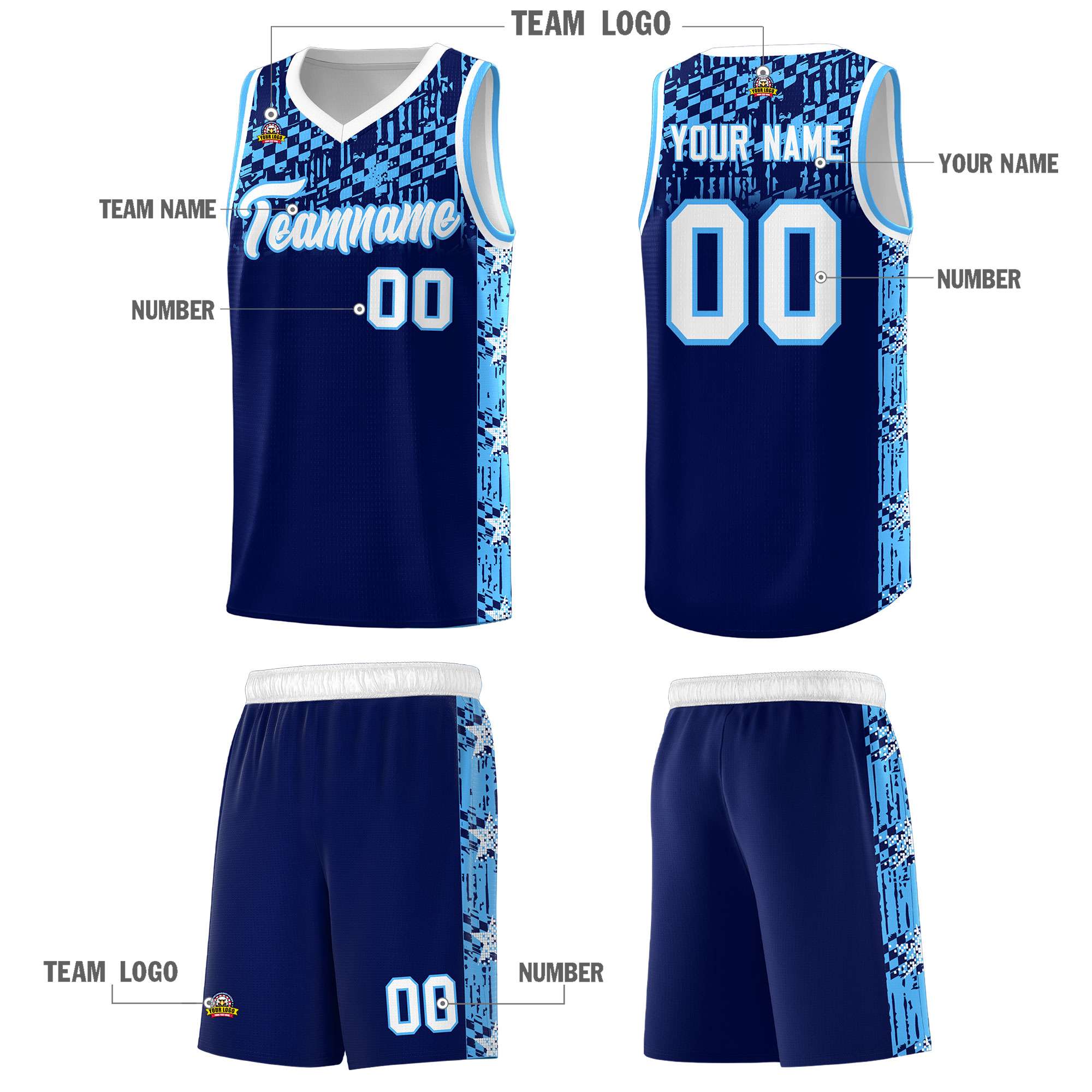 Custom Navy Mosaic Stars Pattern Sports Uniform Basketball Jersey