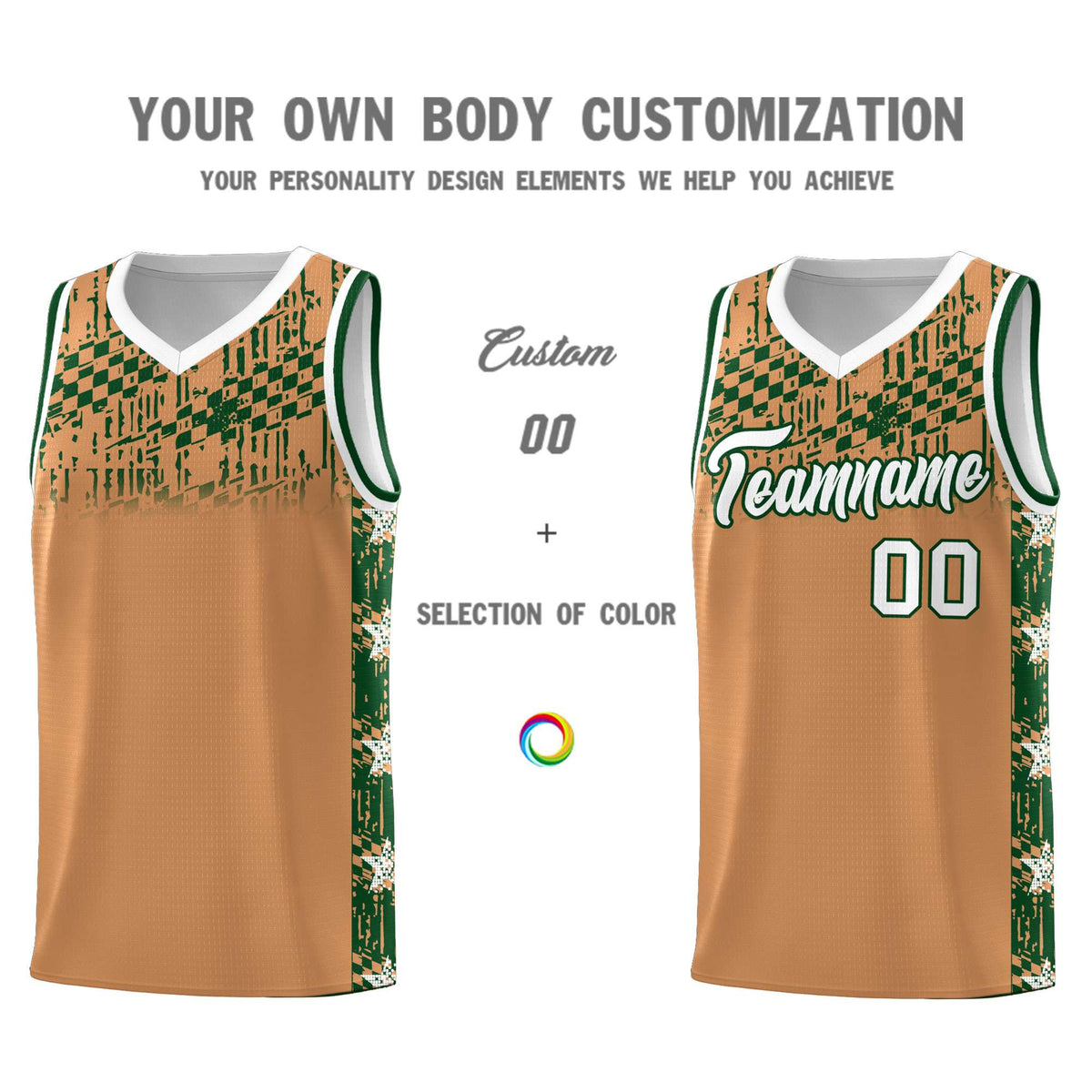 Custom Buckskin Brown Mosaic Stars Pattern Sports Uniform Basketball Jersey