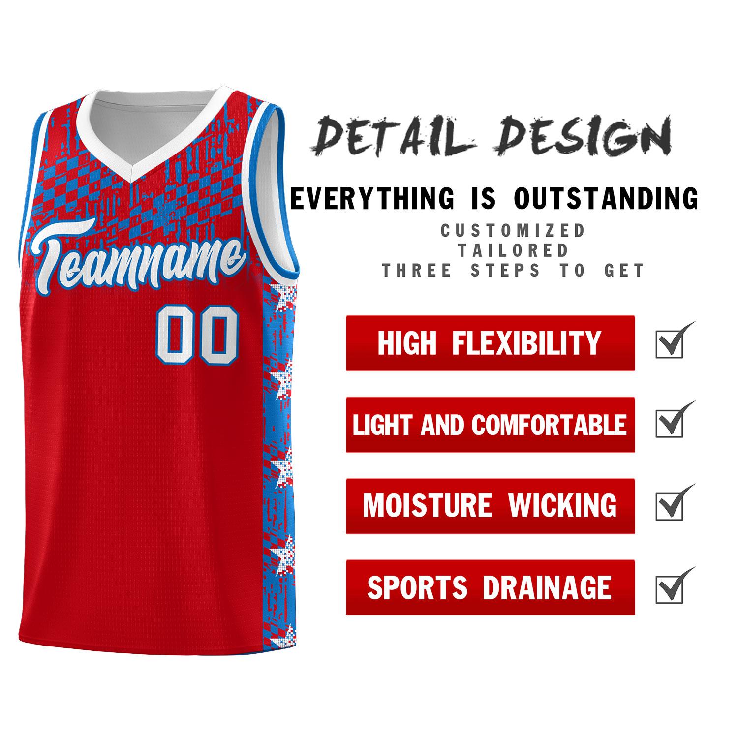Custom Red Mosaic Stars Pattern Sports Uniform Basketball Jersey