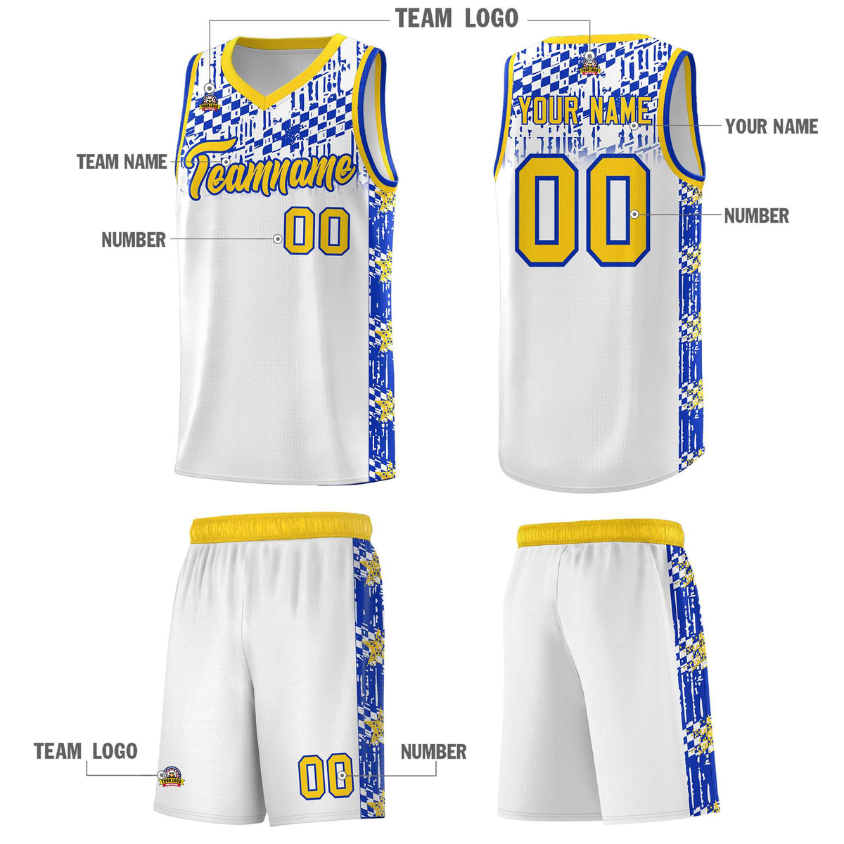 Custom White Mosaic Stars Pattern Sports Uniform Basketball Jersey