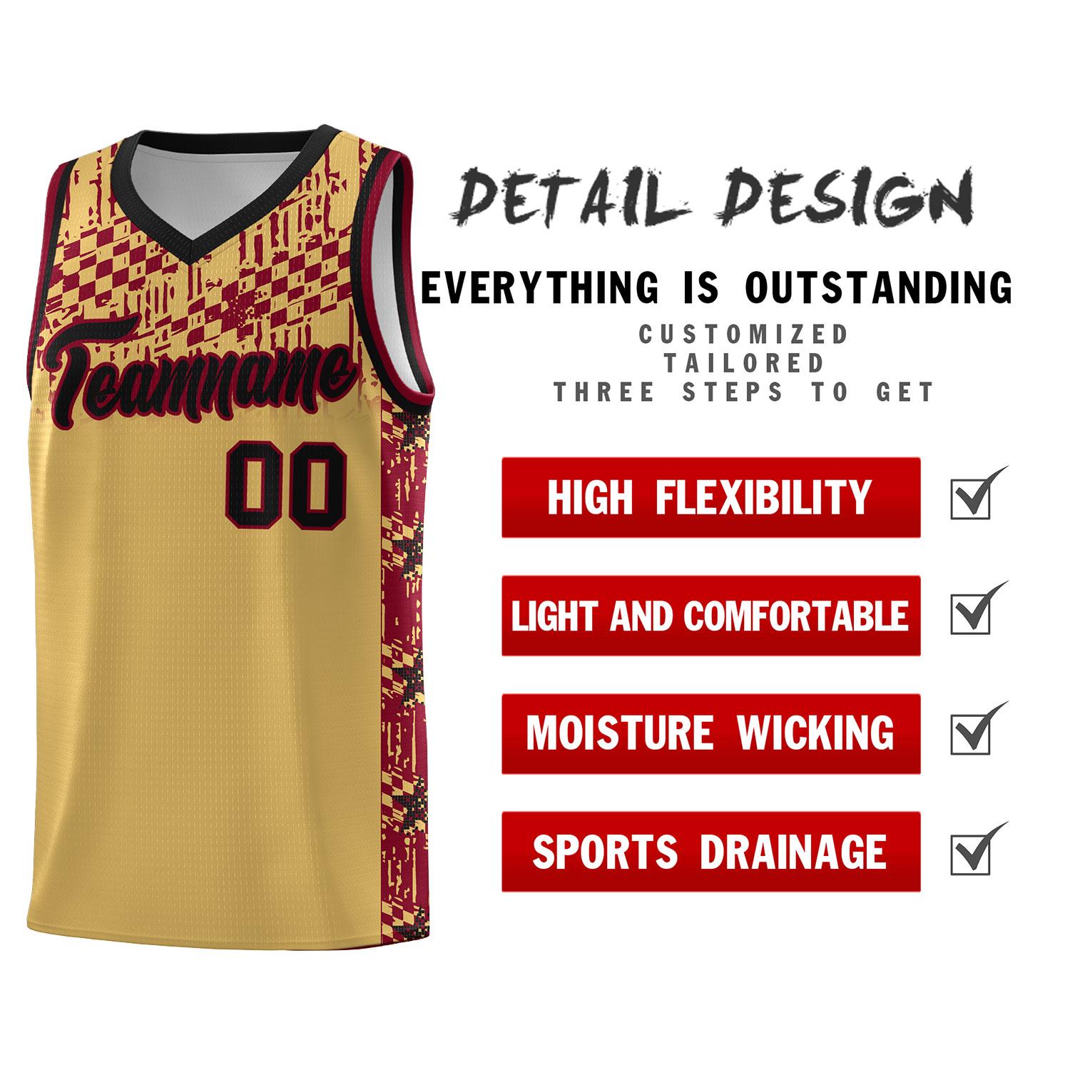 Custom Old Gold Mosaic Stars Pattern Sports Uniform Basketball Jersey