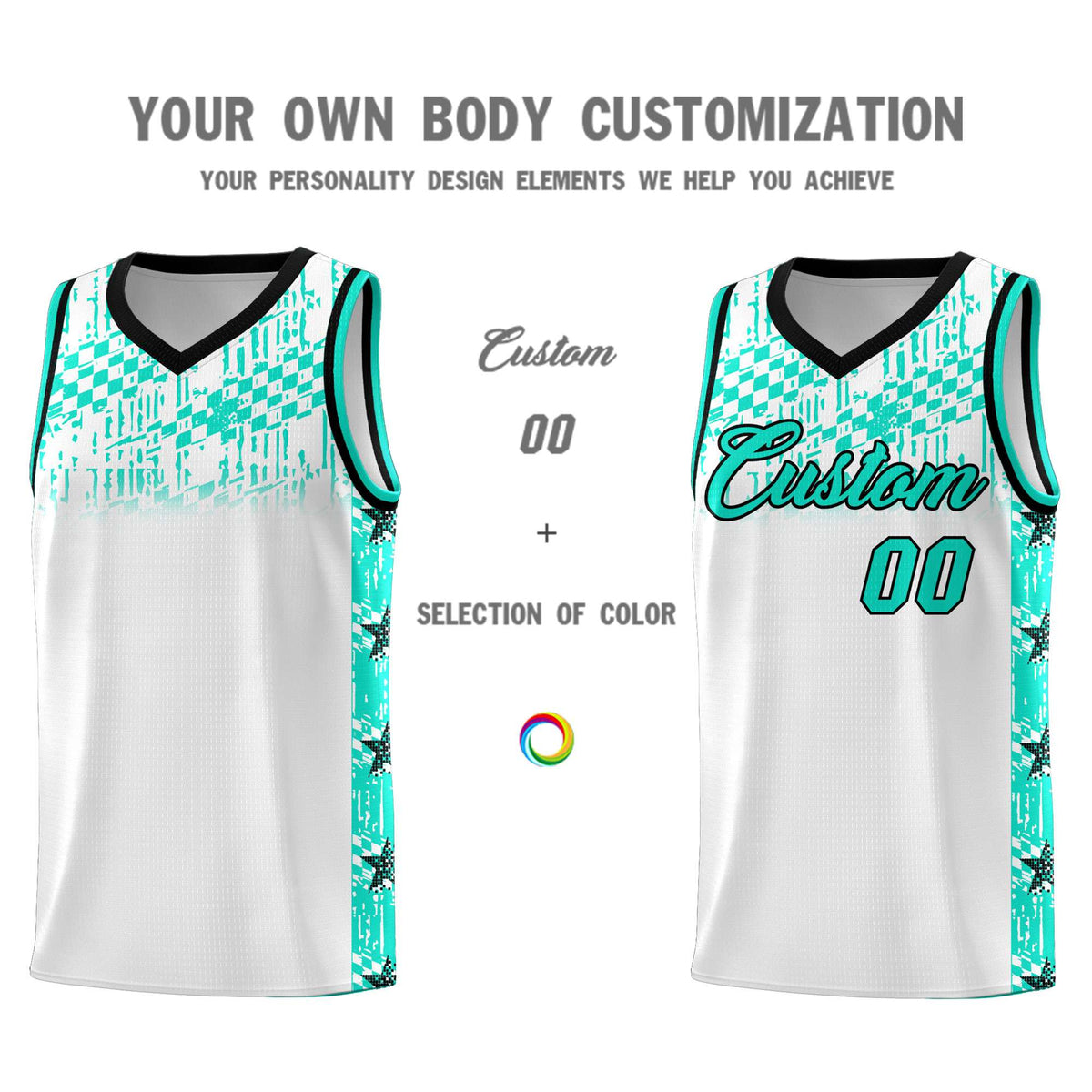 Custom White Mosaic Stars Pattern Sports Uniform Basketball Jersey