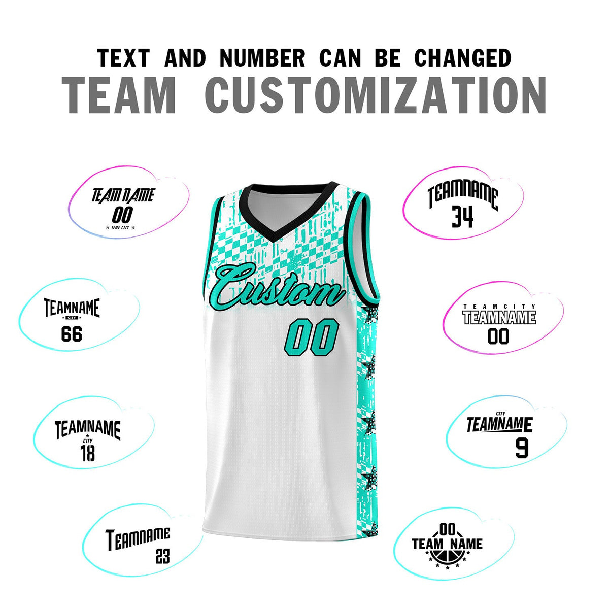 Custom White Mosaic Stars Pattern Sports Uniform Basketball Jersey