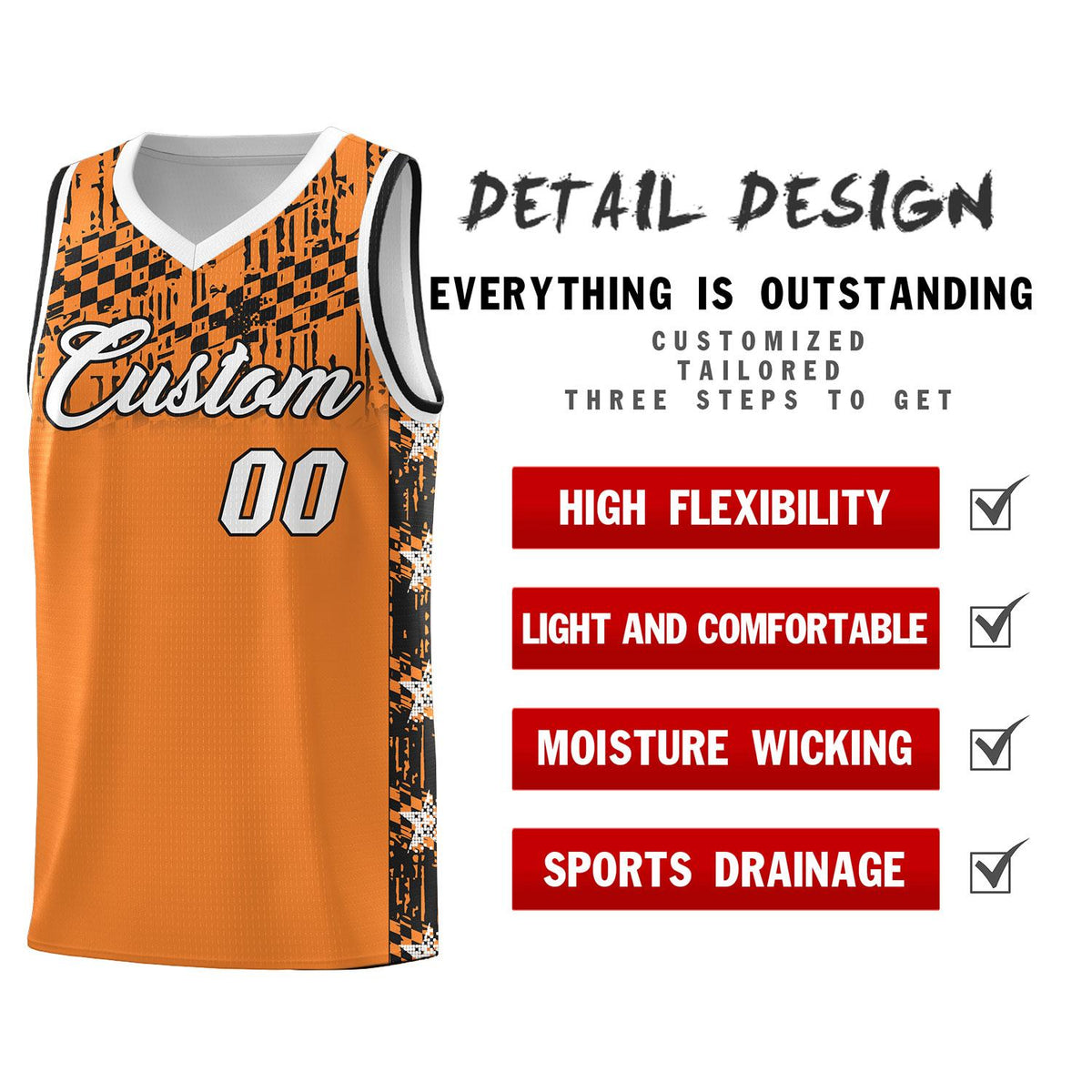 Custom Gold Orange Mosaic Stars Pattern Sports Uniform Basketball Jersey