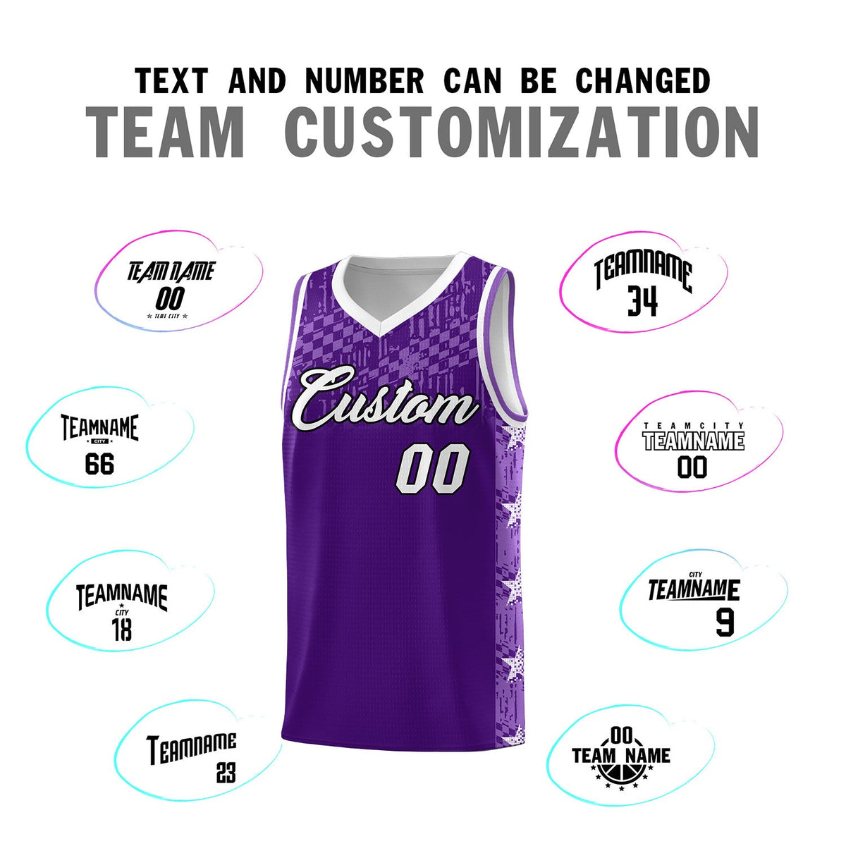 Custom Purple Mosaic Stars Pattern Sports Uniform Basketball Jersey