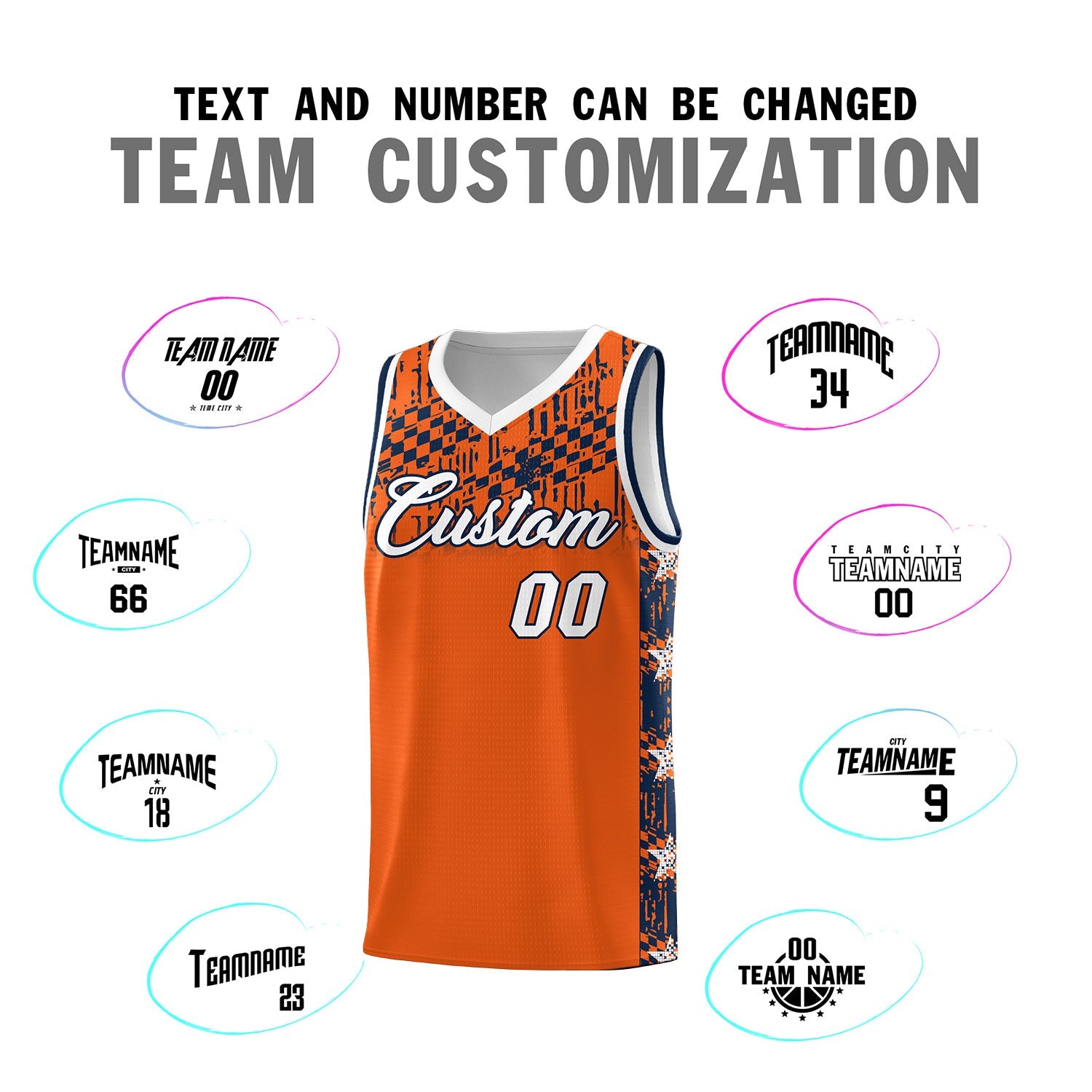 Custom Orange Mosaic Stars Pattern Sports Uniform Basketball Jersey