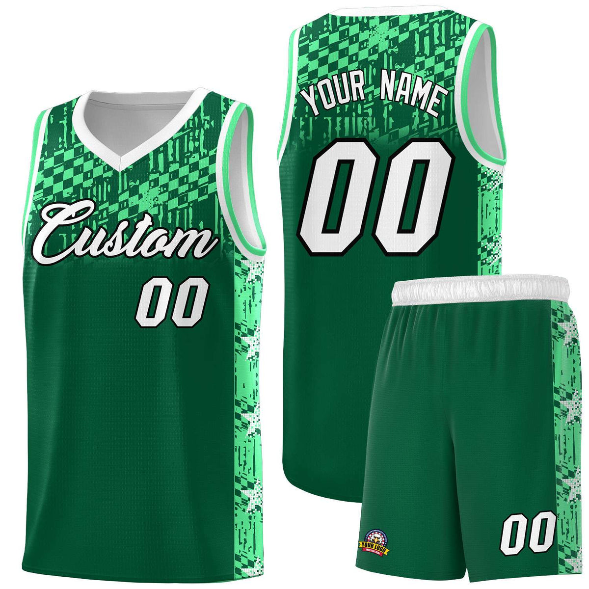 Custom Kelly Green Mosaic Stars Pattern Sports Uniform Basketball Jersey