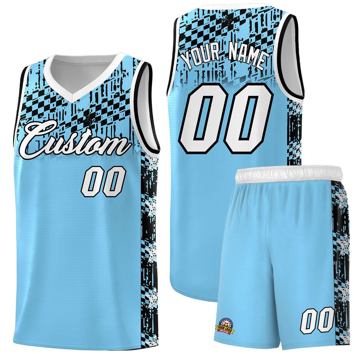 Custom Light Blue Mosaic Stars Pattern Sports Uniform Basketball Jersey