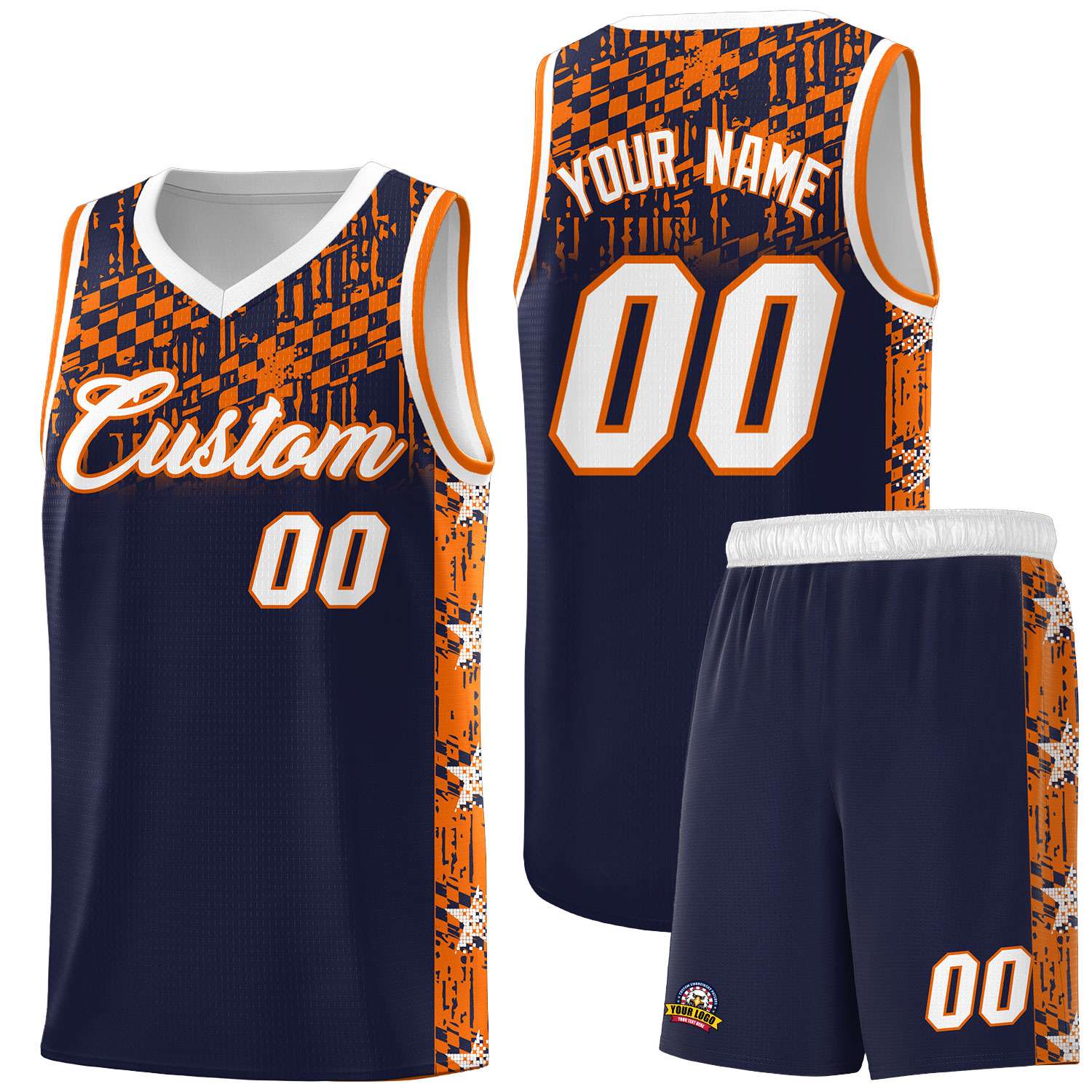 Custom Navy Mosaic Stars Pattern Sports Uniform Basketball Jersey
