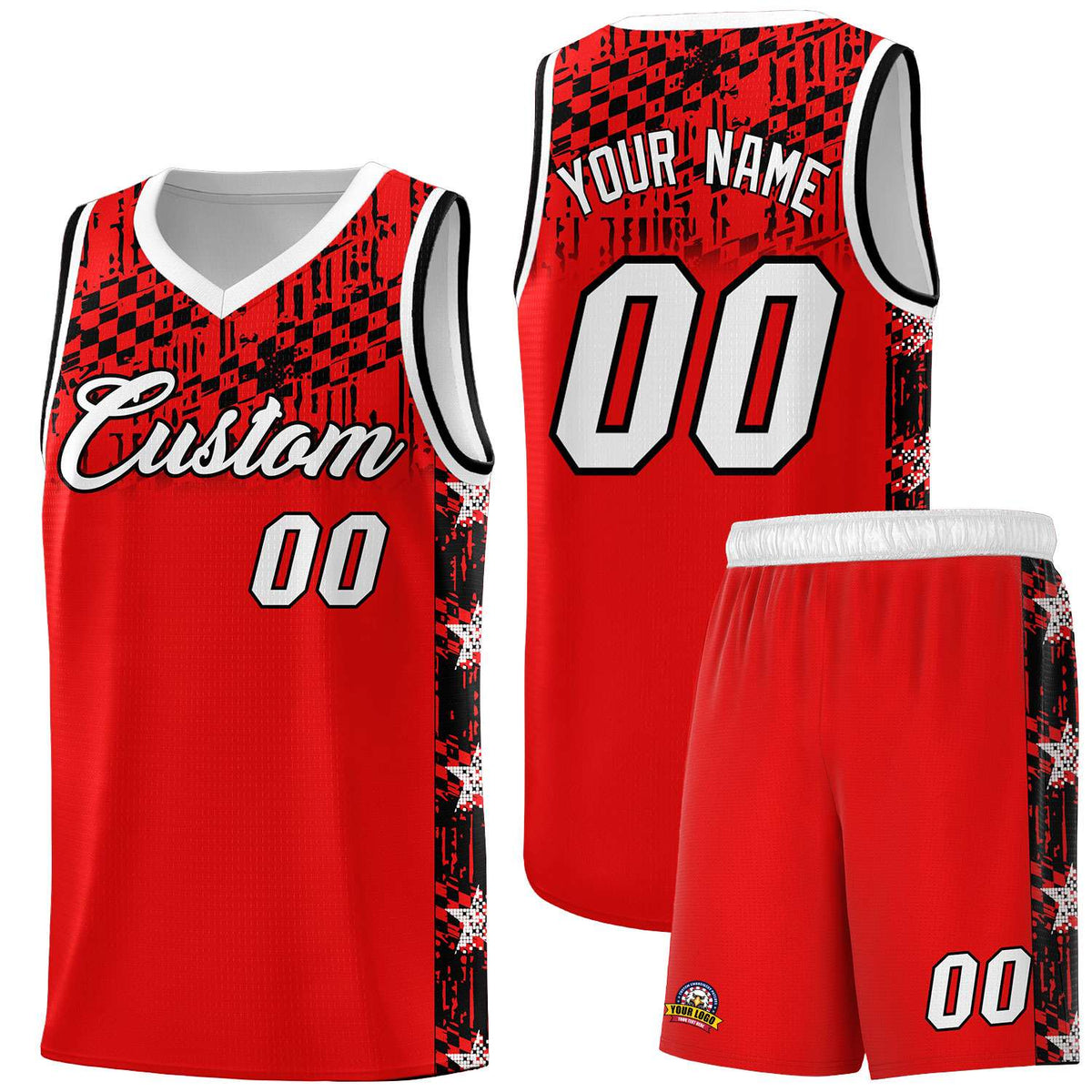 Custom Red Mosaic Stars Pattern Sports Uniform Basketball Jersey