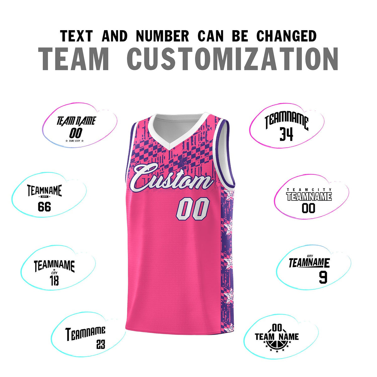 Custom Pink Mosaic Stars Pattern Sports Uniform Basketball Jersey