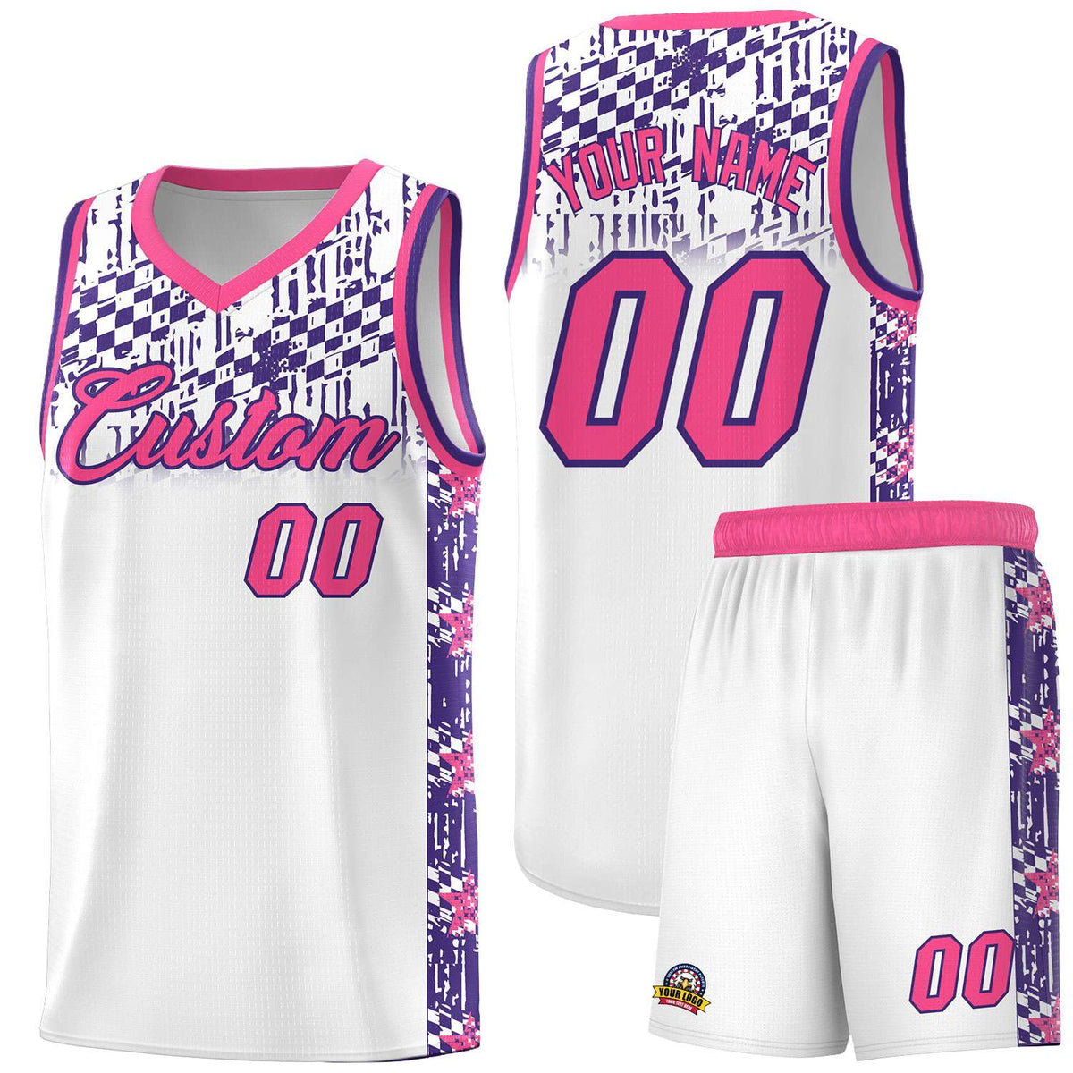 Custom White Mosaic Stars Pattern Sports Uniform Basketball Jersey