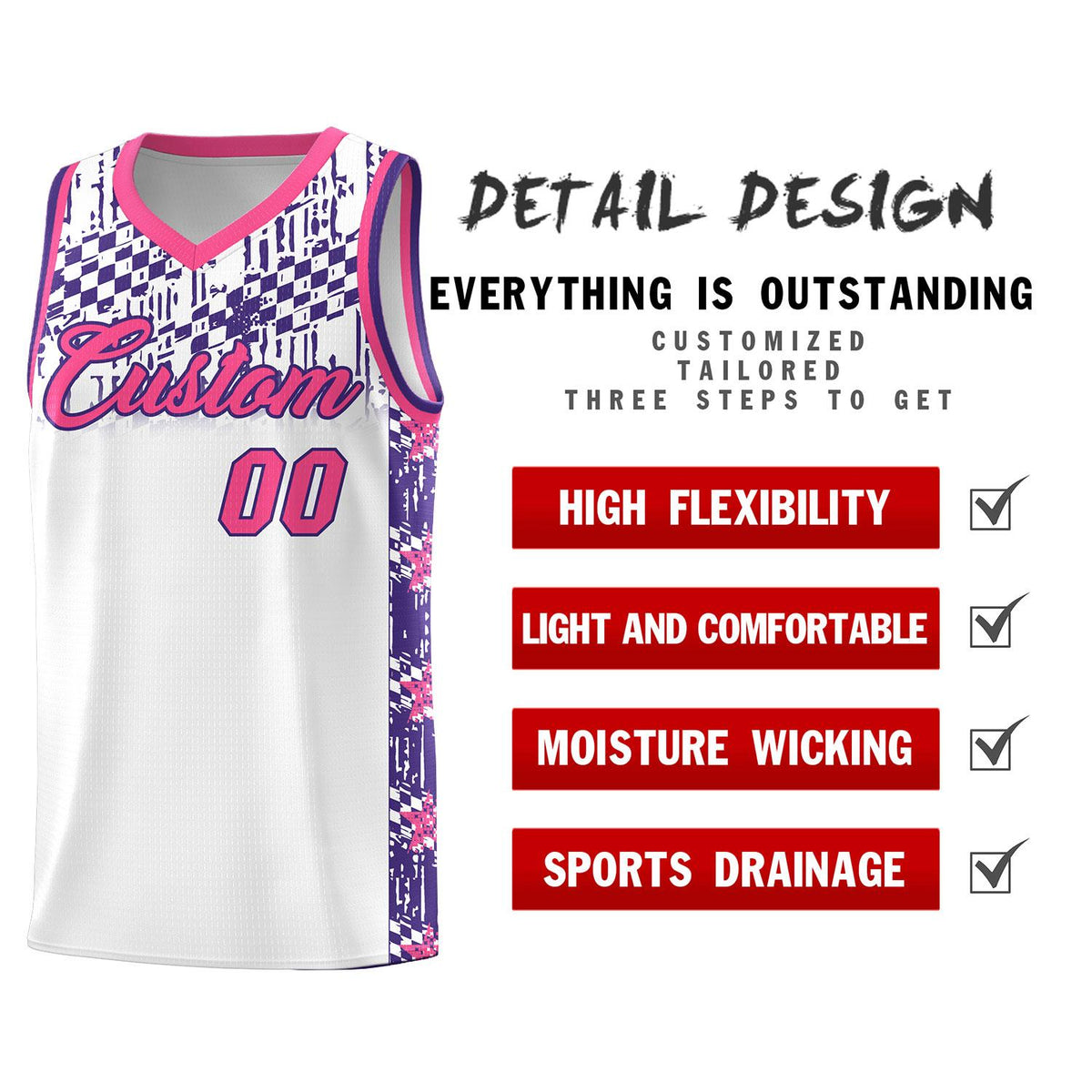 Custom White Mosaic Stars Pattern Sports Uniform Basketball Jersey