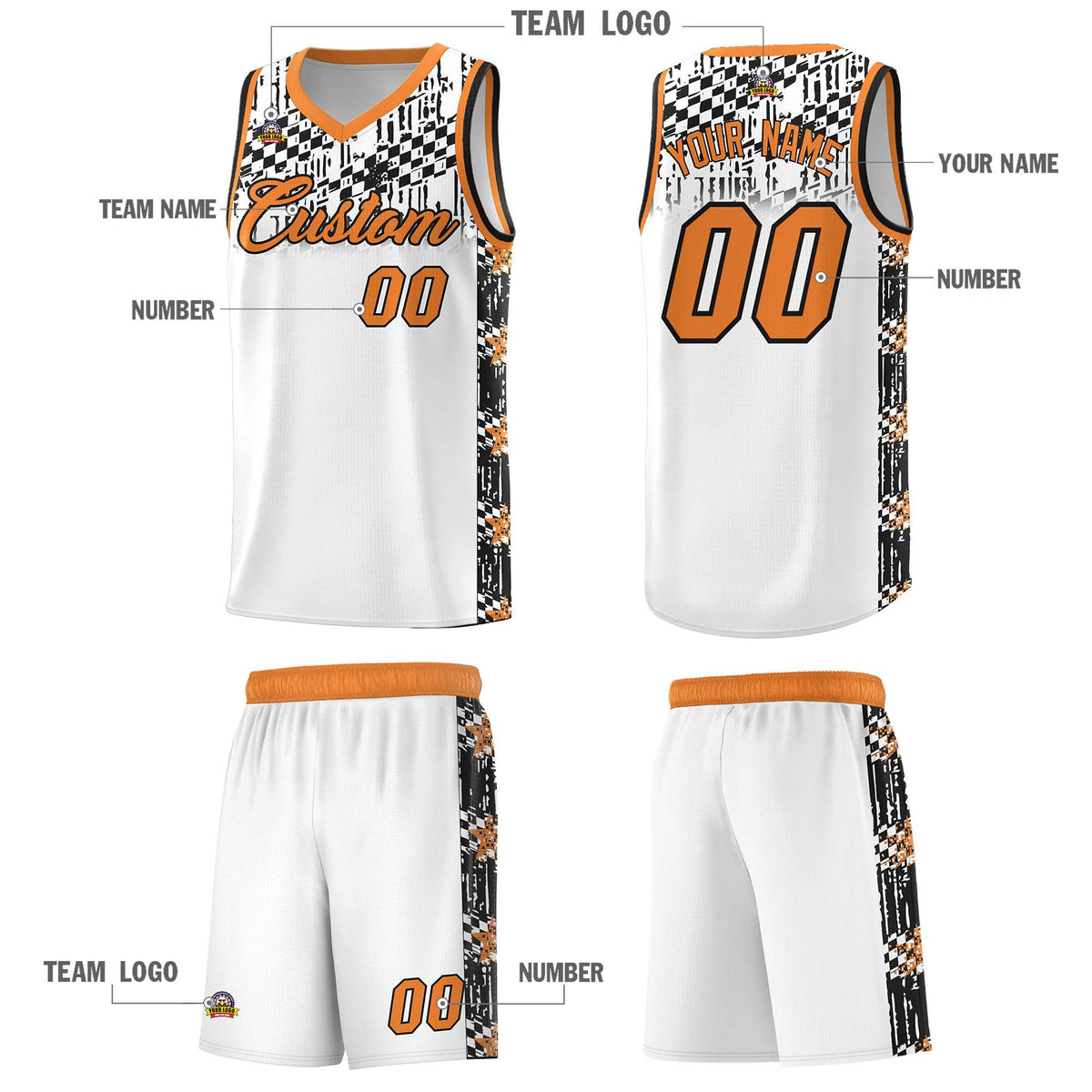 Custom White Mosaic Stars Pattern Sports Uniform Basketball Jersey