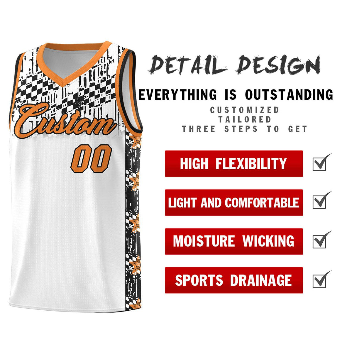 Custom White Mosaic Stars Pattern Sports Uniform Basketball Jersey