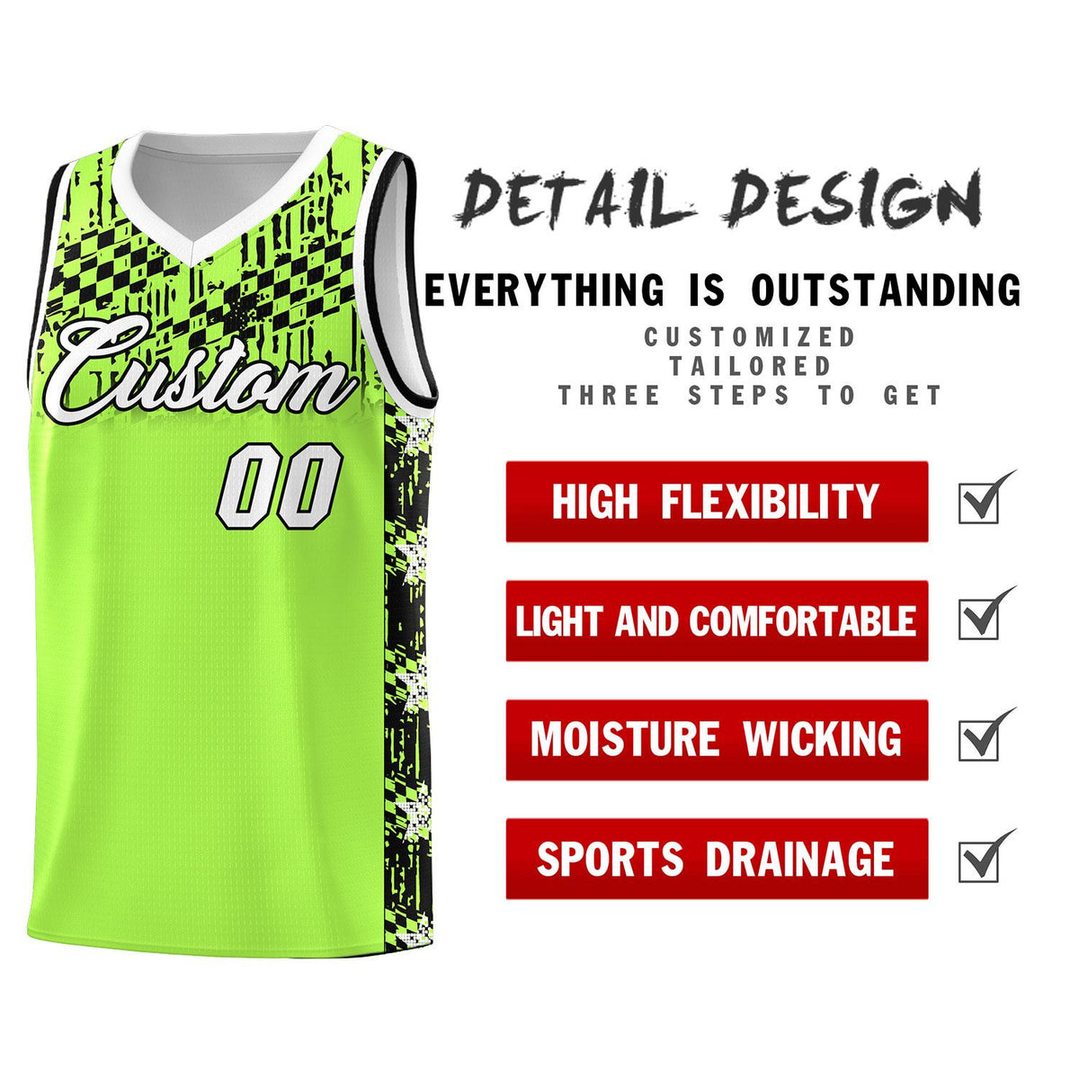 Custom Fluorescent Green Mosaic Stars Pattern Sports Uniform Basketball Jersey