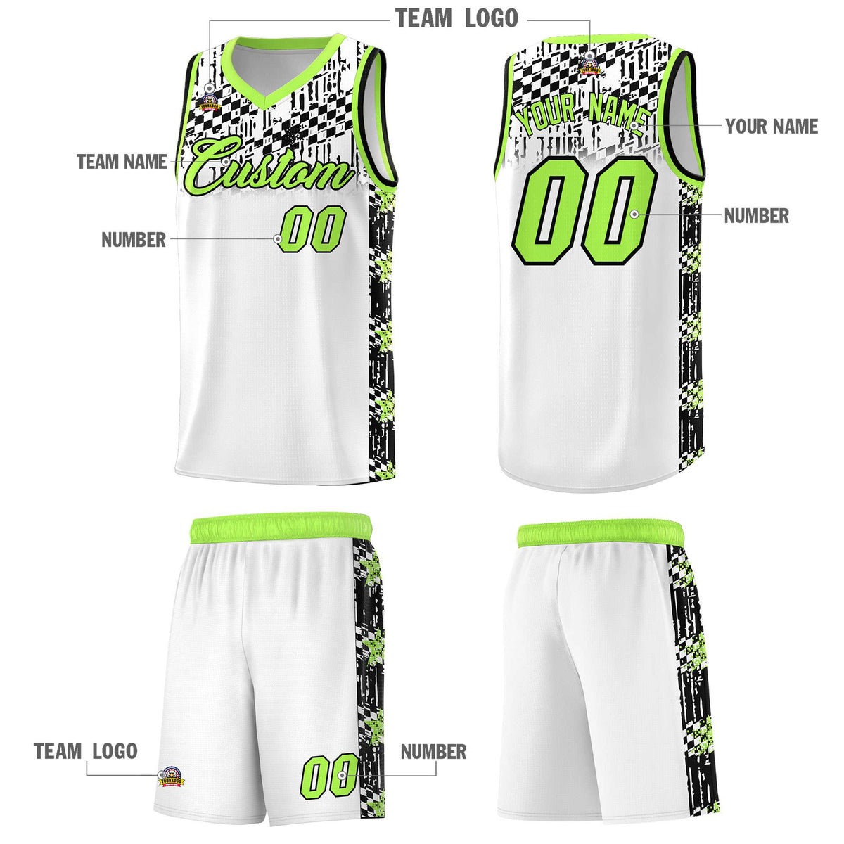 Custom White Mosaic Stars Pattern Sports Uniform Basketball Jersey