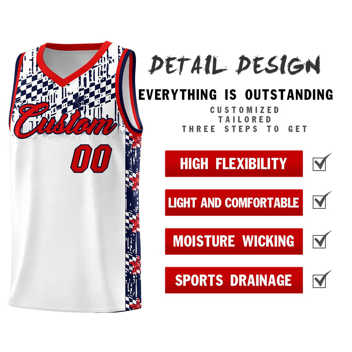 Custom White Mosaic Stars Pattern Sports Uniform Basketball Jersey