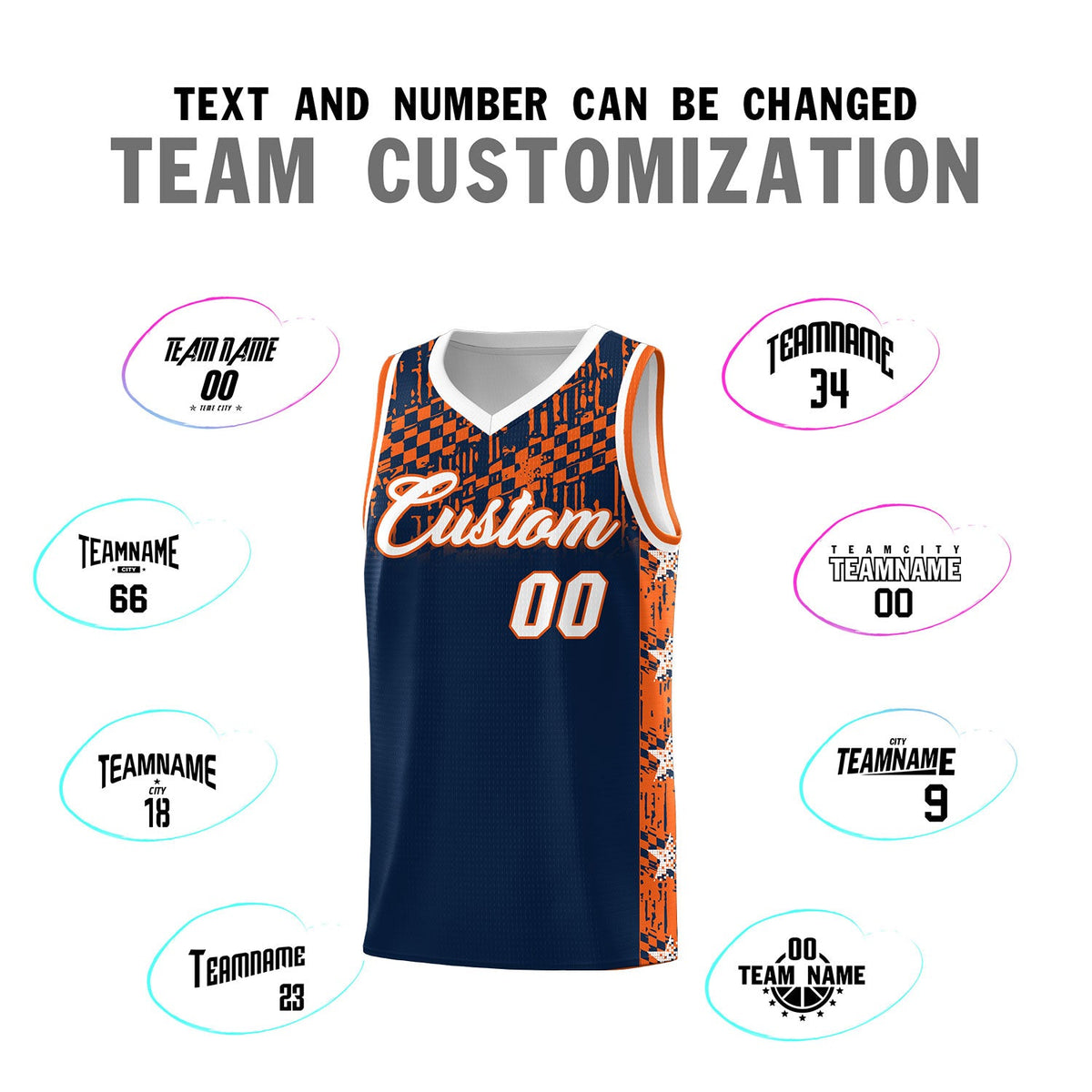 Custom Navy Mosaic Stars Pattern Sports Uniform Basketball Jersey