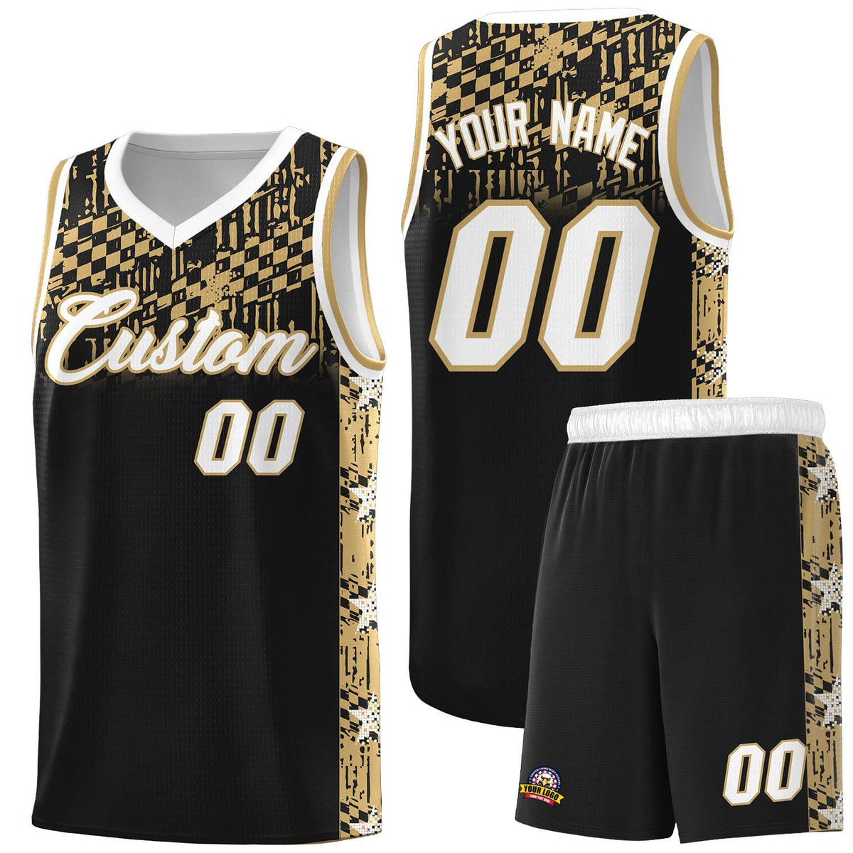 Custom Black Mosaic Stars Pattern Sports Uniform Basketball Jersey