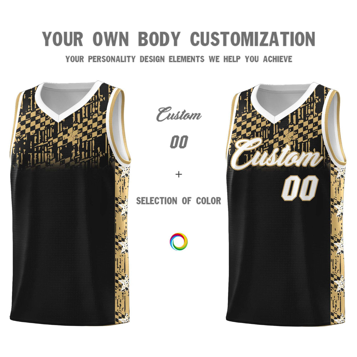 Custom Black Mosaic Stars Pattern Sports Uniform Basketball Jersey