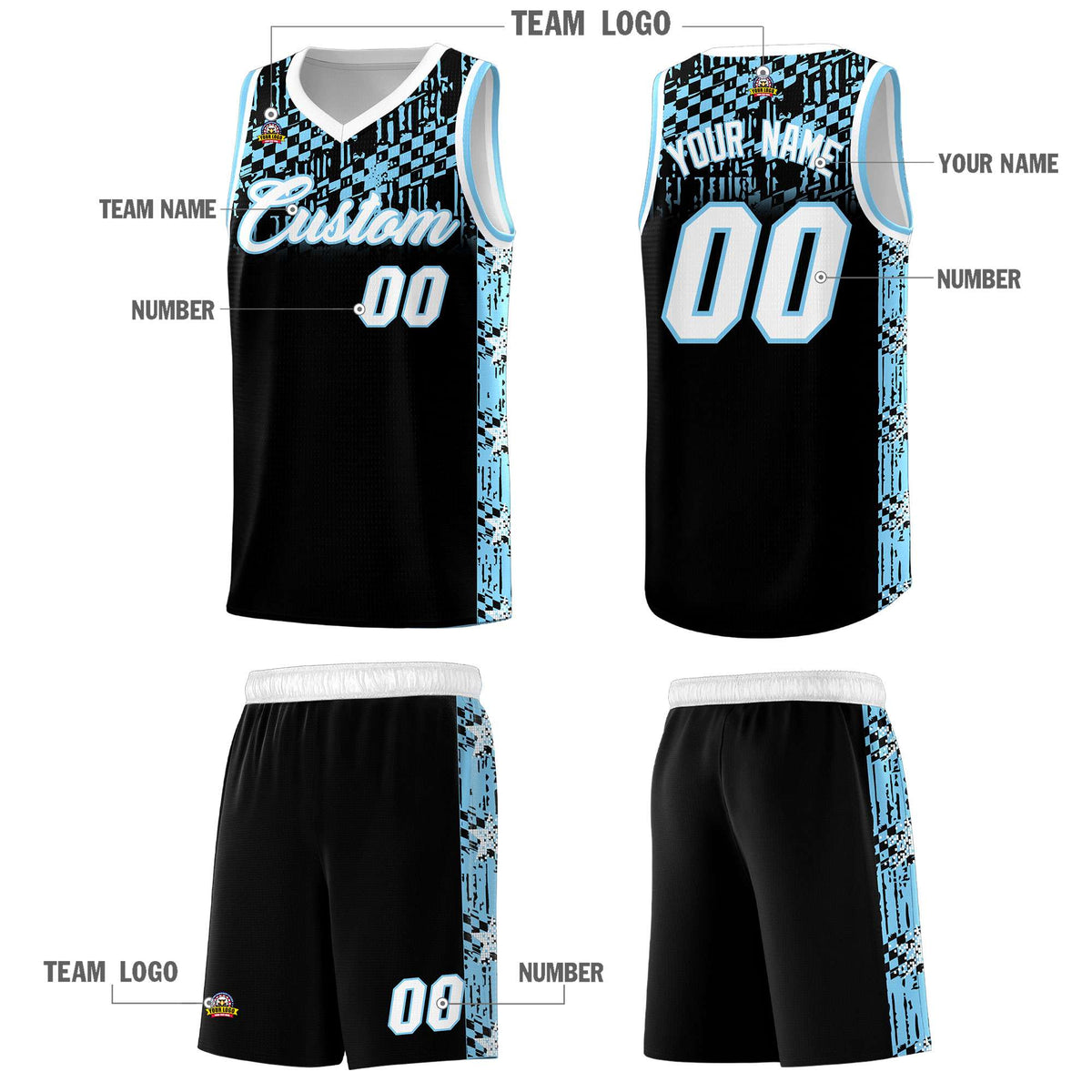 Custom Black Mosaic Stars Pattern Sports Uniform Basketball Jersey
