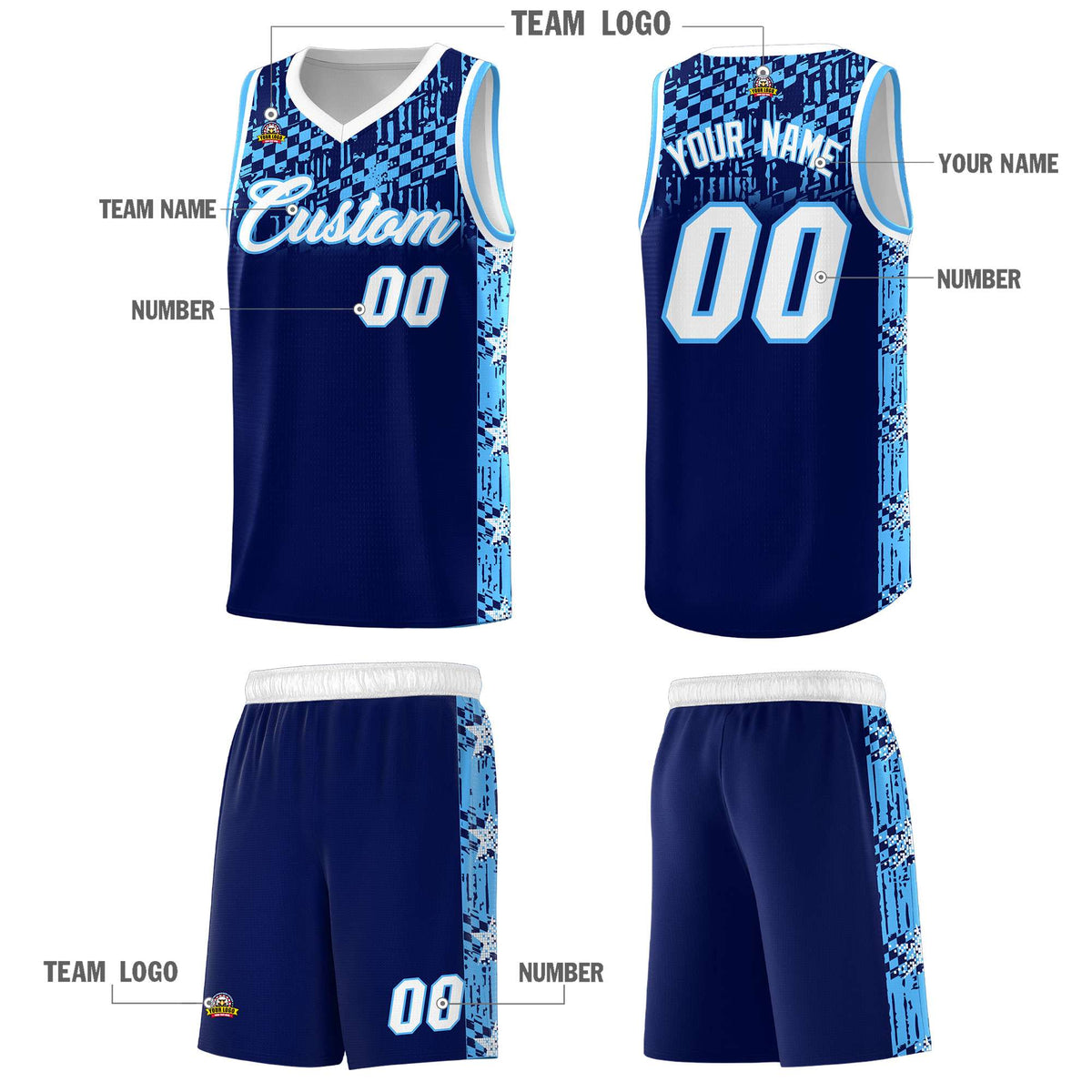 Custom Navy Mosaic Stars Pattern Sports Uniform Basketball Jersey