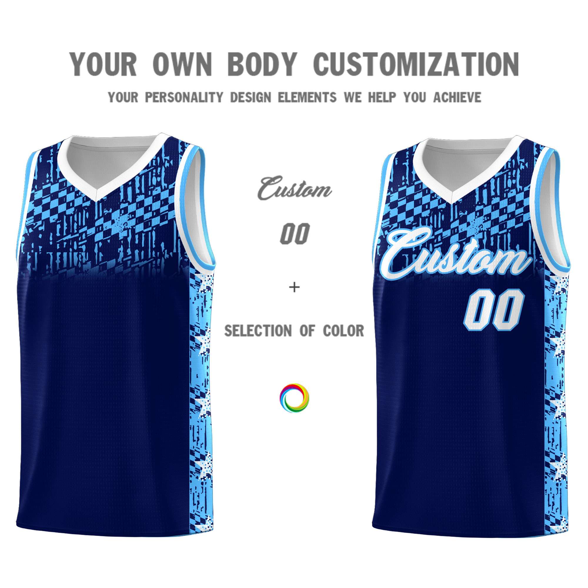 Custom Navy Mosaic Stars Pattern Sports Uniform Basketball Jersey
