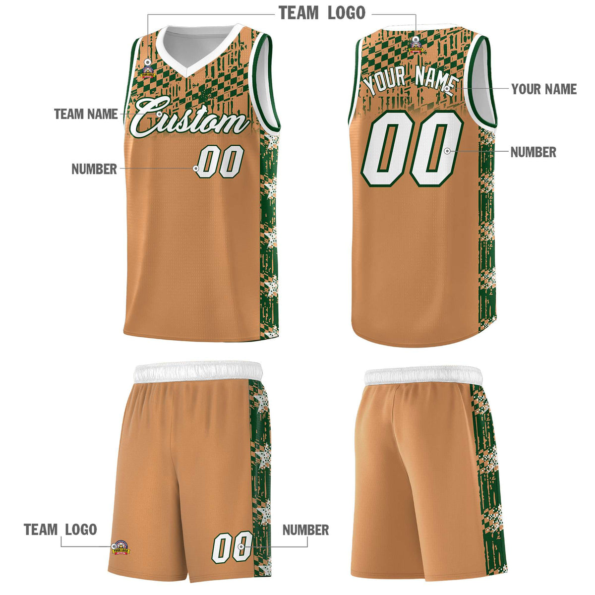 Custom Buckskin Brown Mosaic Stars Pattern Sports Uniform Basketball Jersey