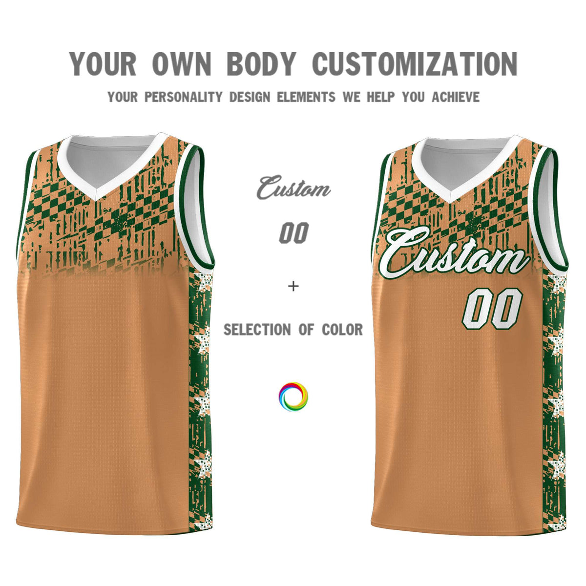 Custom Buckskin Brown Mosaic Stars Pattern Sports Uniform Basketball Jersey