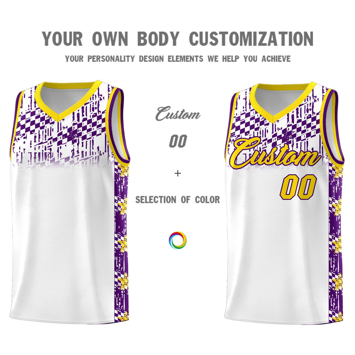 Custom White Mosaic Stars Pattern Sports Uniform Basketball Jersey