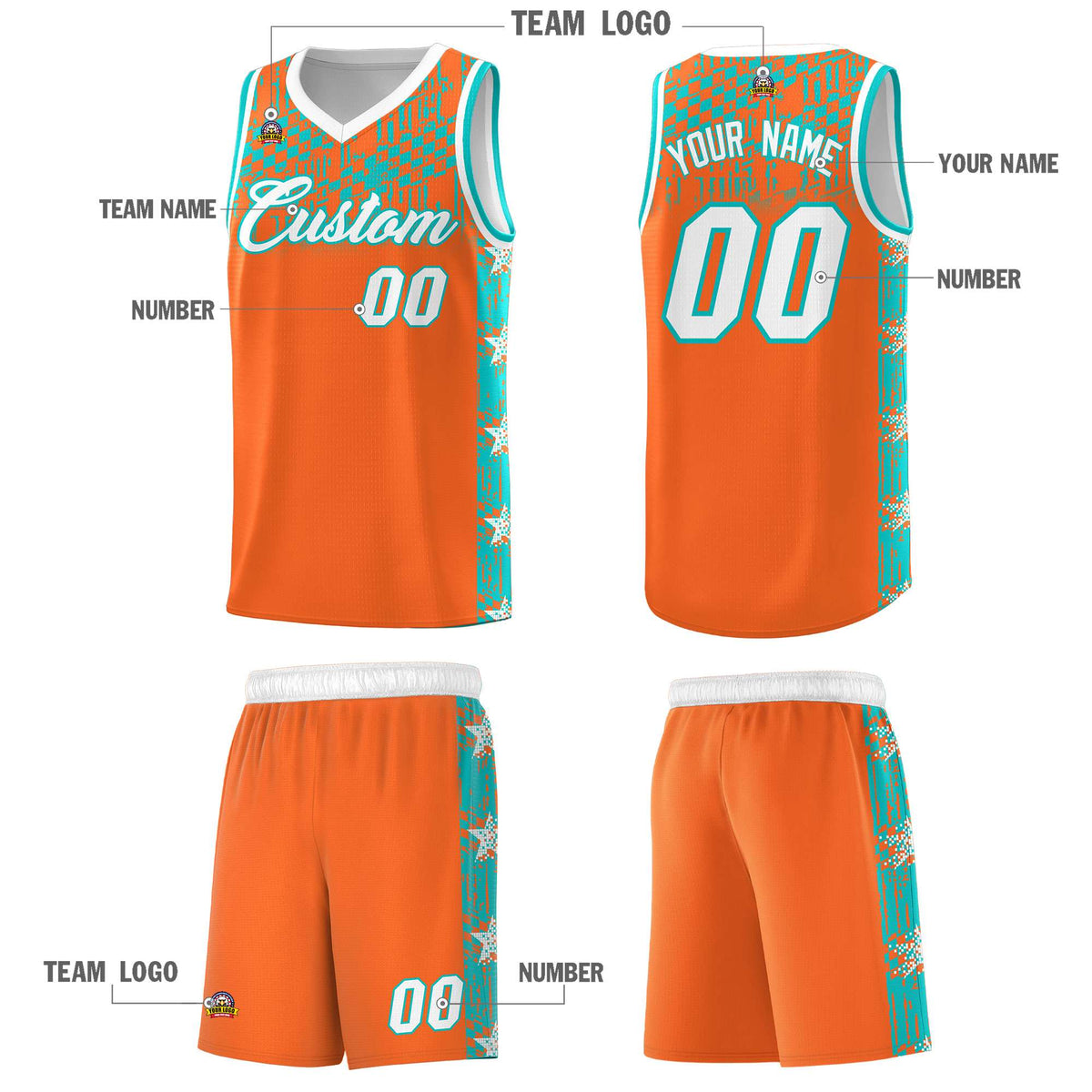Custom Orange Mosaic Stars Pattern Sports Uniform Basketball Jersey