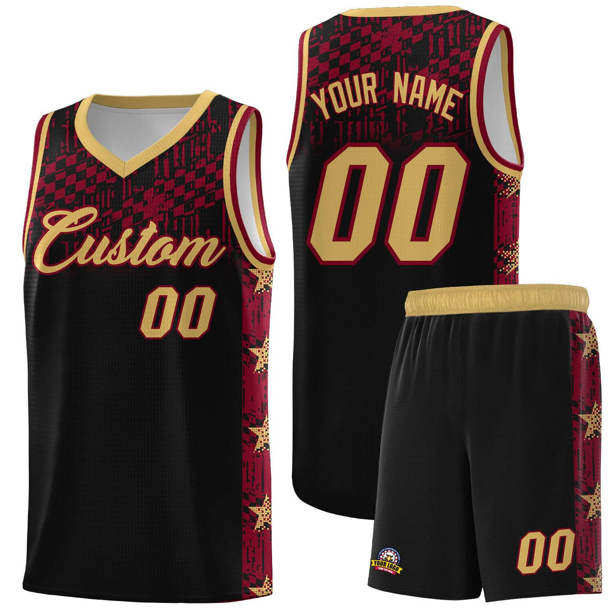 Custom Black Mosaic Stars Pattern Sports Uniform Basketball Jersey