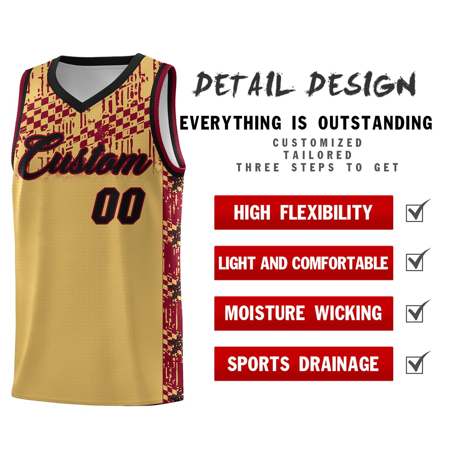 Custom Old Gold Mosaic Stars Pattern Sports Uniform Basketball Jersey