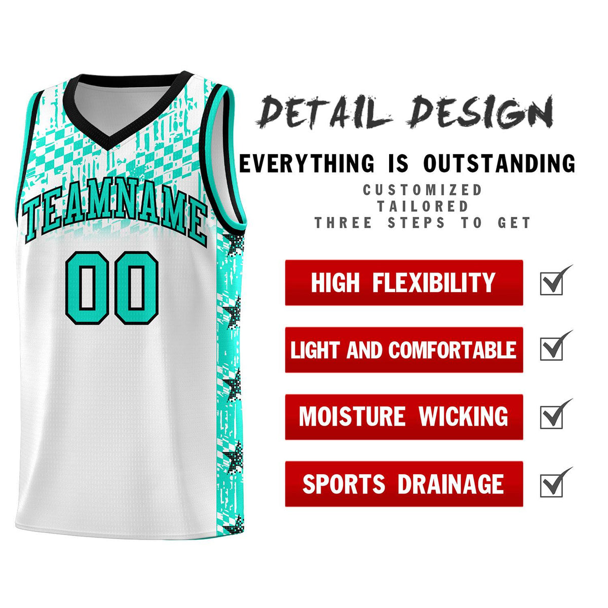 Custom White Mosaic Stars Pattern Sports Uniform Basketball Jersey
