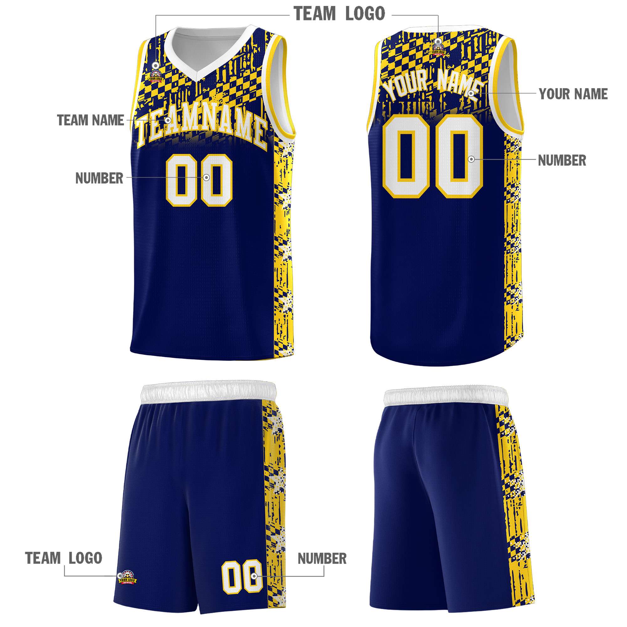 Custom Navy Mosaic Stars Pattern Sports Uniform Basketball Jersey