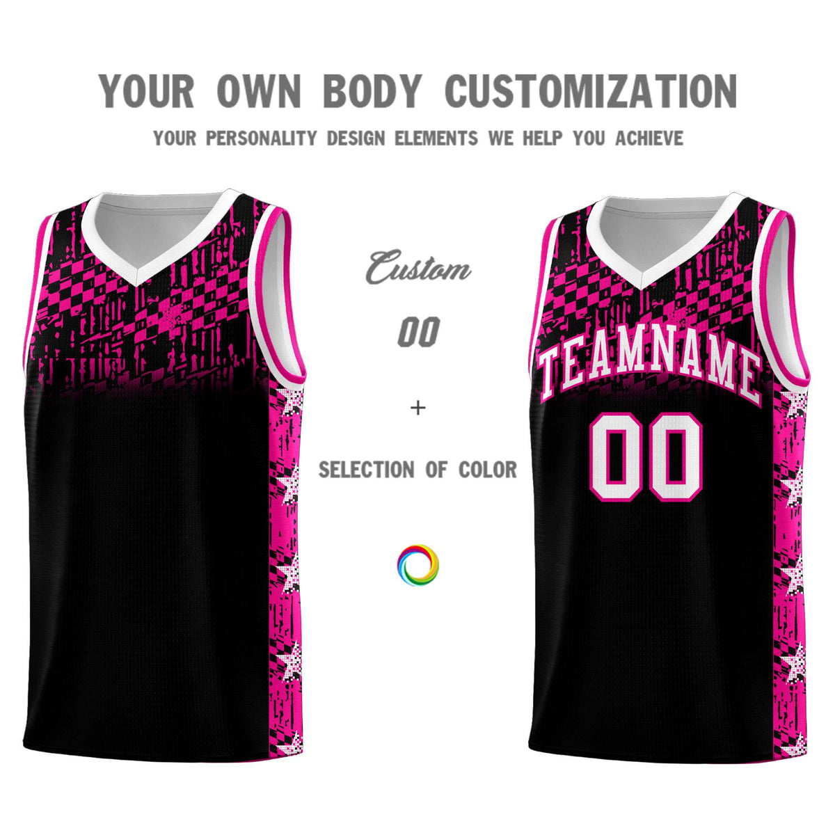 Custom Black Mosaic Stars Pattern Sports Uniform Basketball Jersey