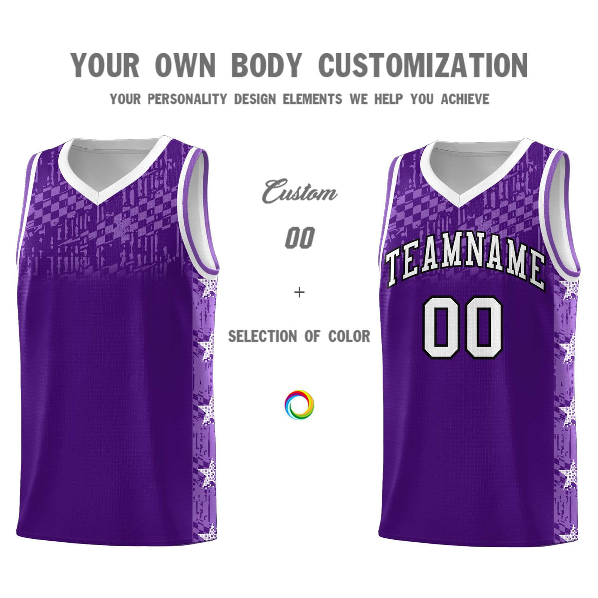 Custom Purple Mosaic Stars Pattern Sports Uniform Basketball Jersey