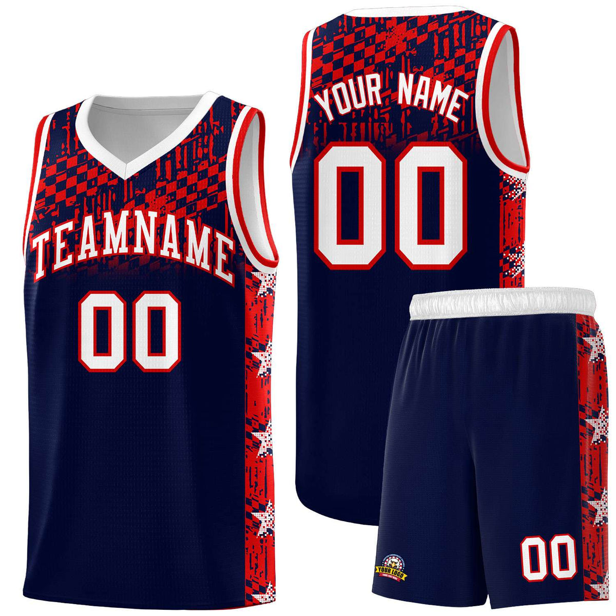 Custom Navy Mosaic Stars Pattern Sports Uniform Basketball Jersey