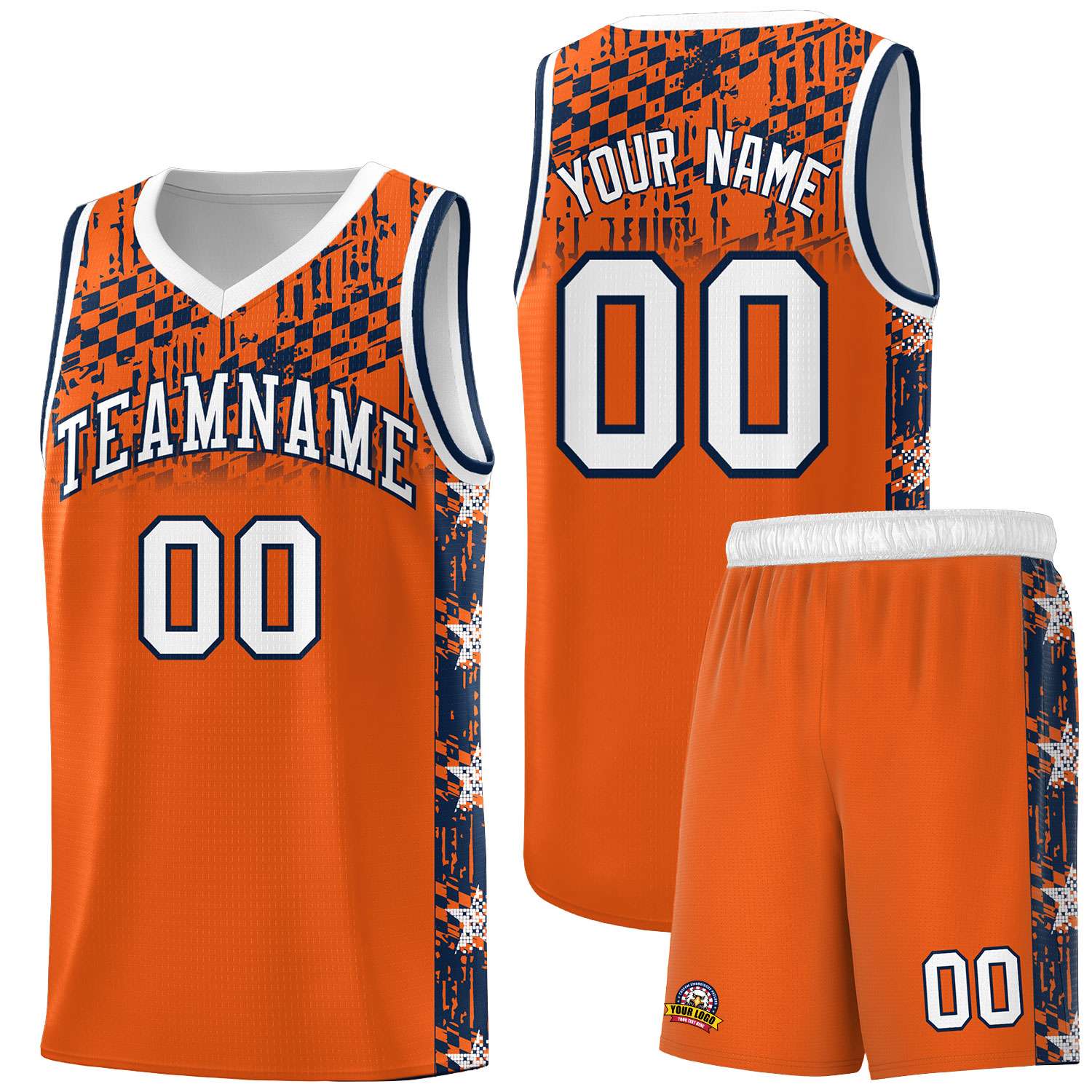 Custom Orange Mosaic Stars Pattern Sports Uniform Basketball Jersey