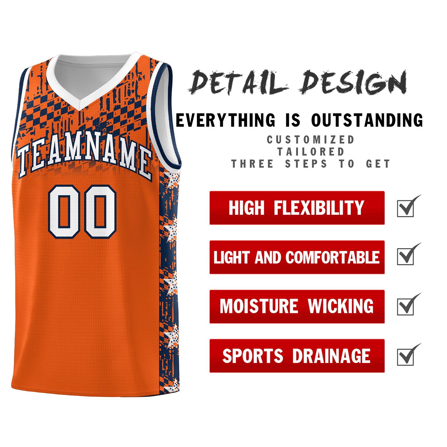 Custom Orange Mosaic Stars Pattern Sports Uniform Basketball Jersey