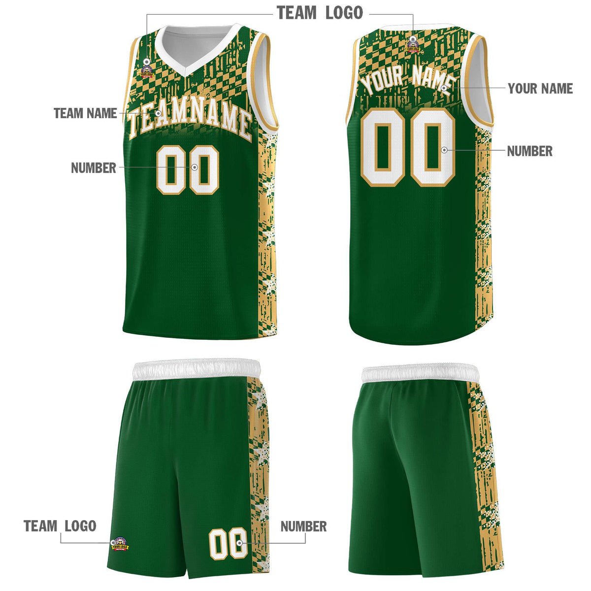 Custom Green Mosaic Stars Pattern Sports Uniform Basketball Jersey