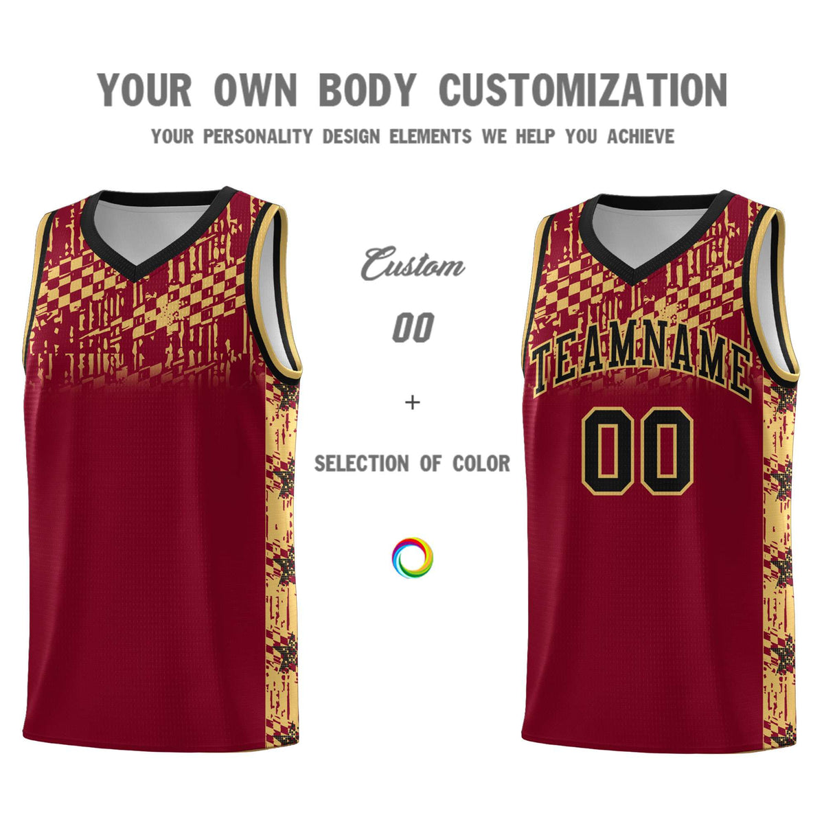 Custom Crimson Mosaic Stars Pattern Sports Uniform Basketball Jersey