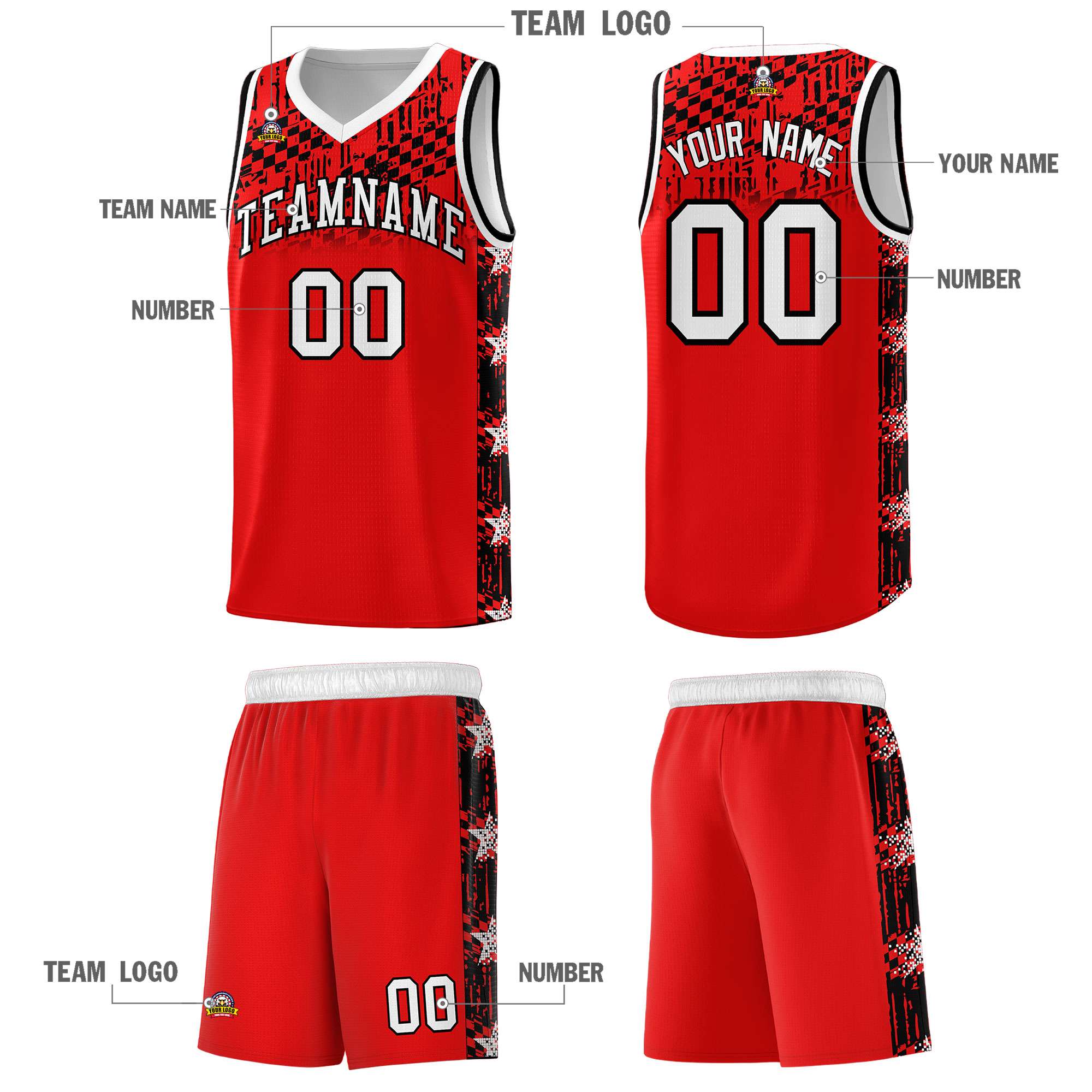 Custom Red Mosaic Stars Pattern Sports Uniform Basketball Jersey