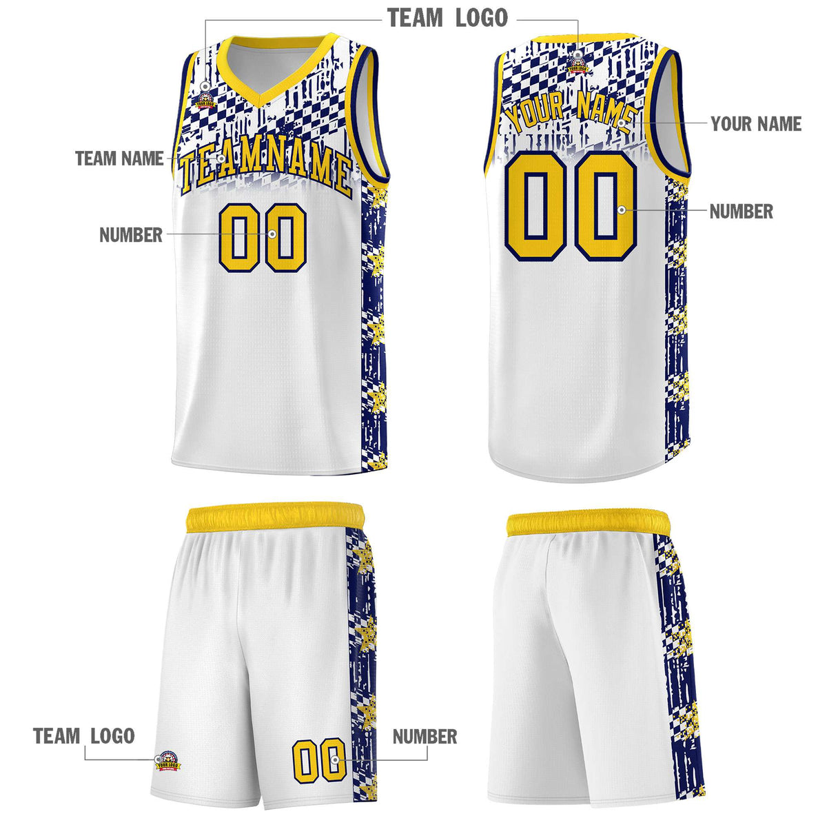 Custom White Mosaic Stars Pattern Sports Uniform Basketball Jersey