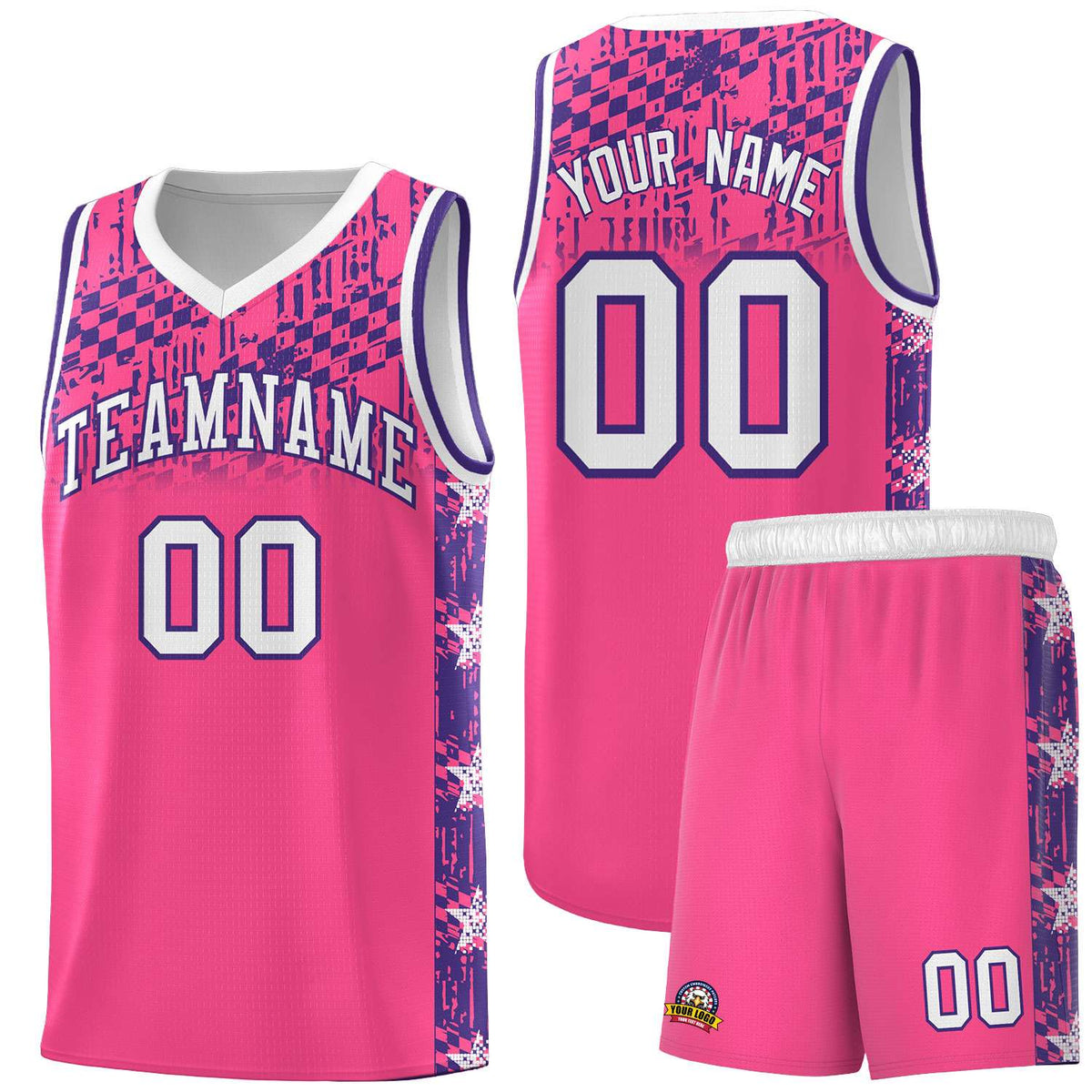 Custom Pink Mosaic Stars Pattern Sports Uniform Basketball Jersey