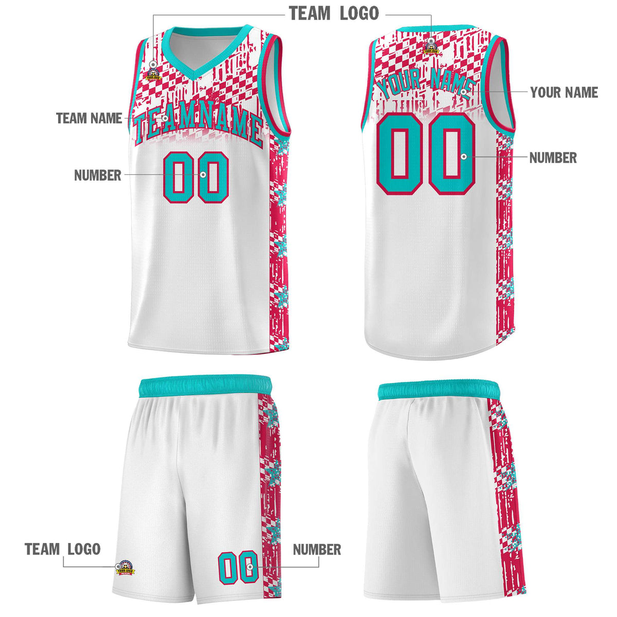 Custom White Mosaic Stars Pattern Sports Uniform Basketball Jersey
