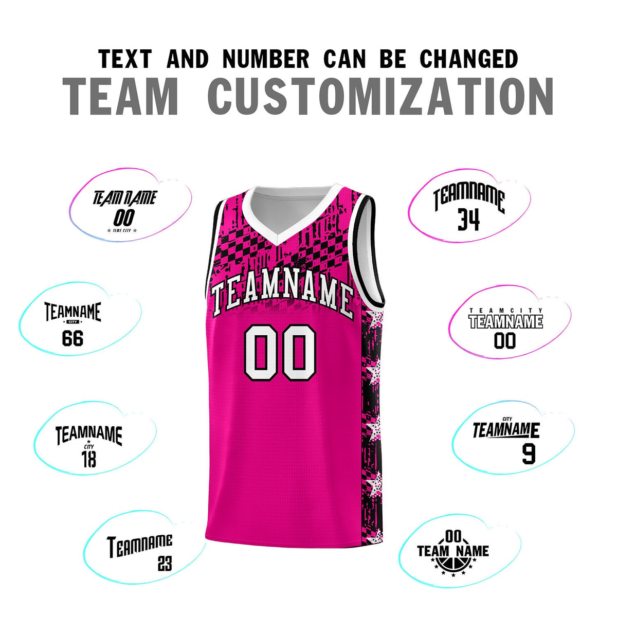 Custom Pink Mosaic Stars Pattern Sports Uniform Basketball Jersey